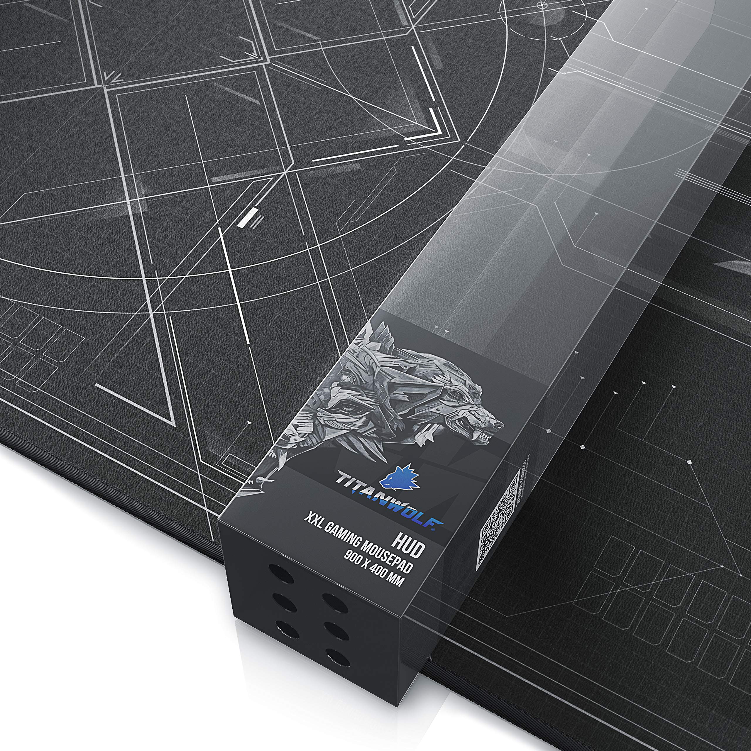 TITANWOLF - XXL Tappetino per Mouse da Gioco - Gaming Mousepad Extra Grande 900 x 400mm - Pad con Base in Gomma Antiscivolo - Spessore 3mm - Nero - Modello HUD