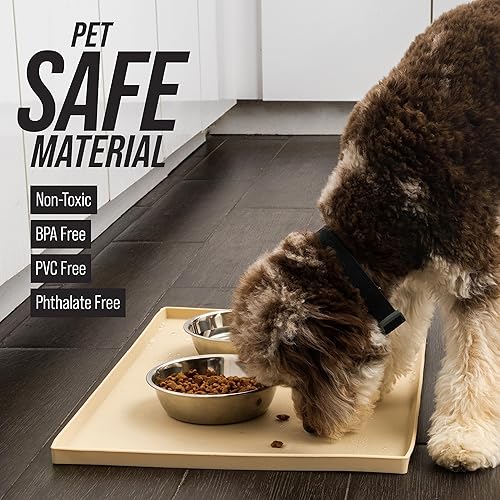 Miniatura 3 de Leash Boss Tapete de comida para perros y cuencos de agua, de silicona impermeable, para alimentación de mascotas, bordes elevados extra altos,