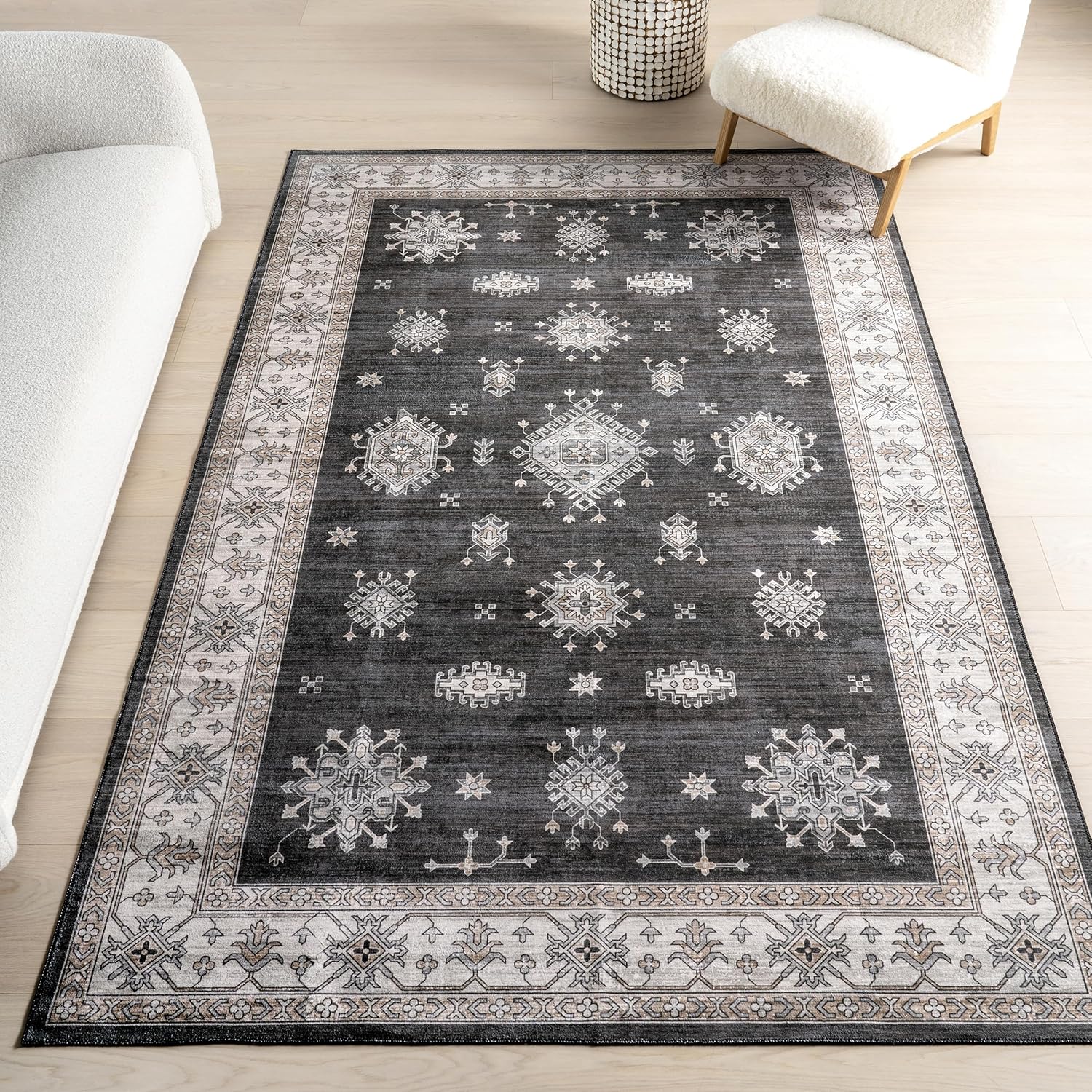 Nuloom SpinClean Mollie Charcoal/Ivory, 2'x3', Traditional, Soft and Cozy, High Traffic, Stain Resistant, Easy Clean, Durable, Machine Washable Area Rug for Bedroom, Living Room, Dining, Den, Foyer