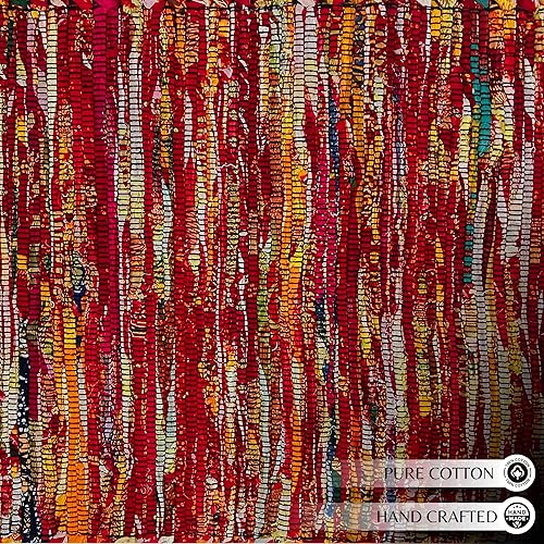 Miniatura 7 de Alfombra de algodón multicolor Chindi tejida a mano, 36 x 60 pulgadas, alfombra de trapo, rectangular, bohemia, colorida, alfombra reciclada