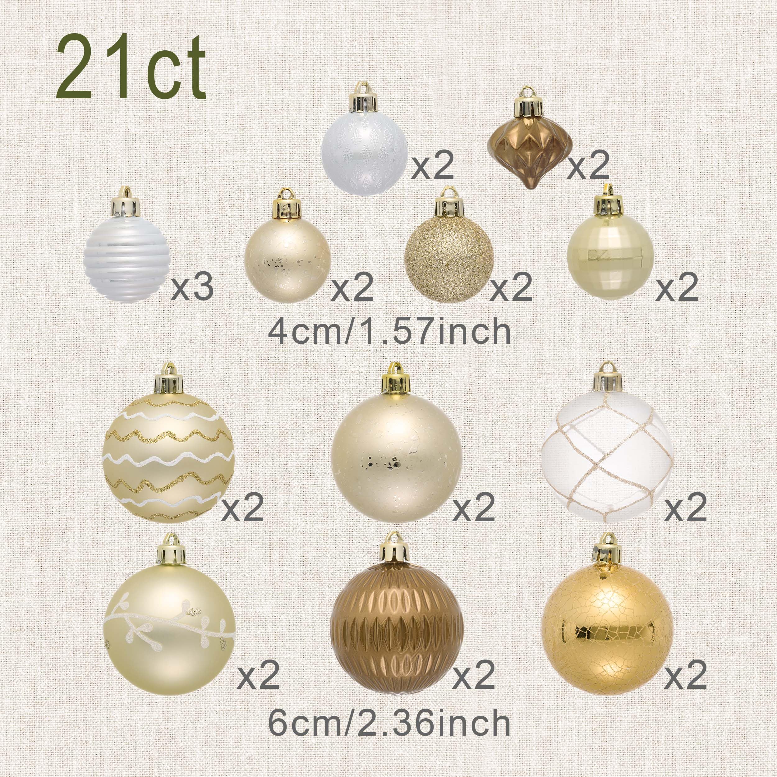 DECOR BY HANNAH Ozdoby świąteczne - 21-karatowe eleganckie złote i białe ozdoby świąteczne do dekoracji choinkowych, opakowanie ekonomiczne