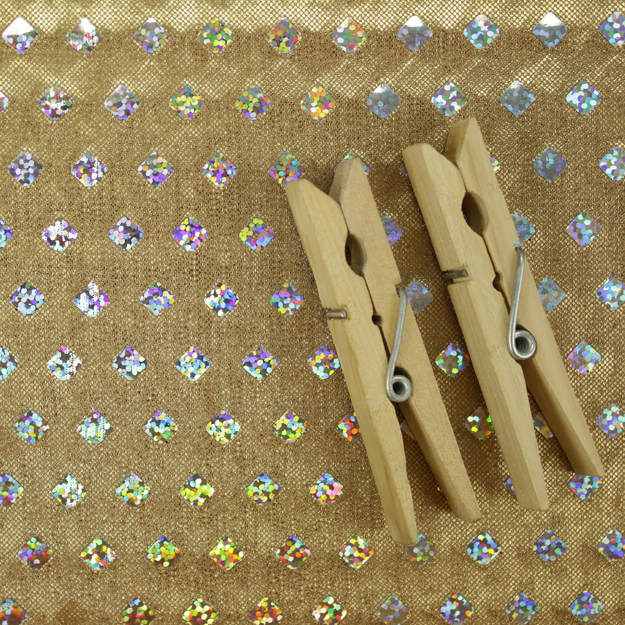 TEJIDO DE PAN DE ORO CON ROMBOS DE BRILLO HOLOGRAMA ANCHO 112 cm POR METRO (ROMBOS DORADO, 10)