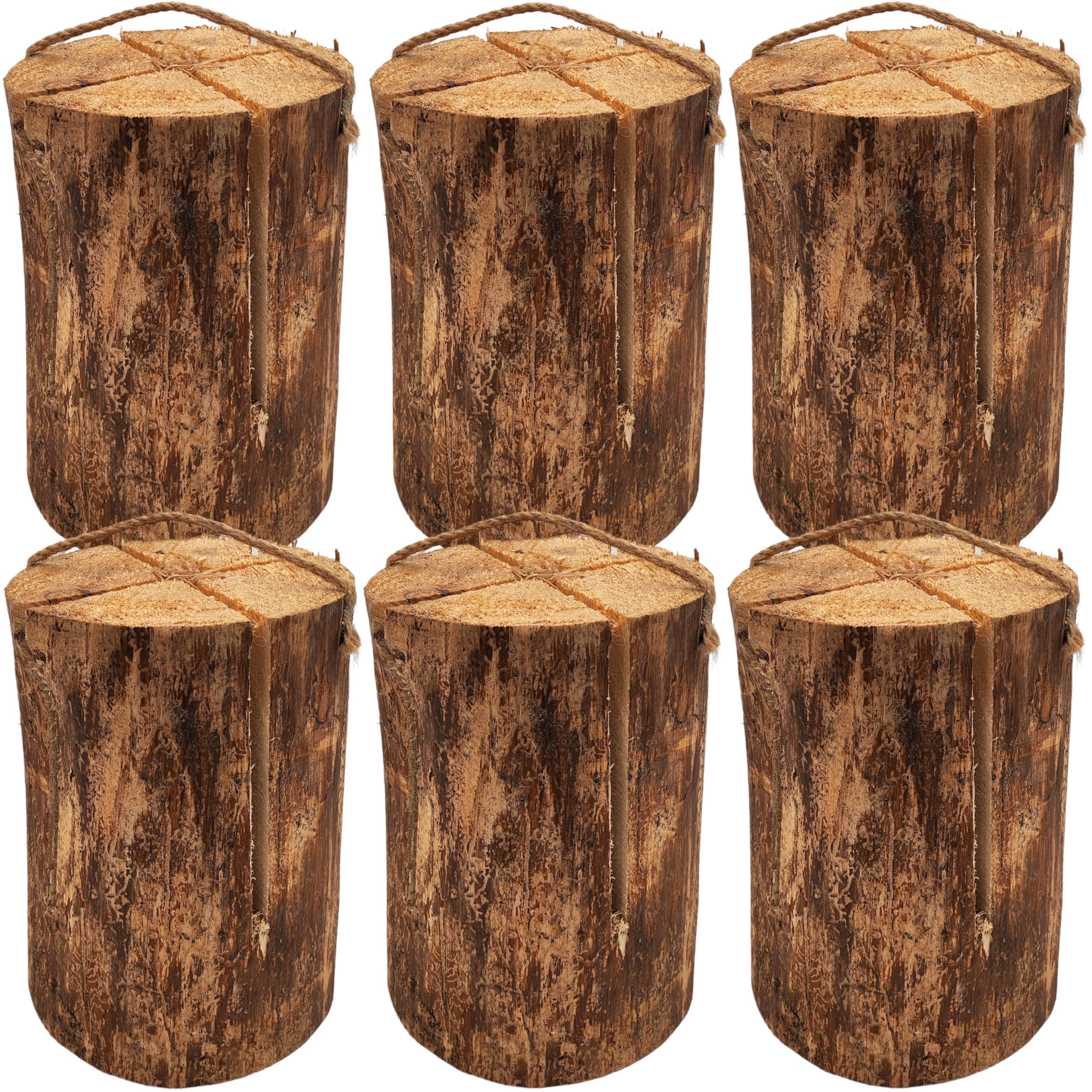 Jack's Schwedenfeuer 6 Stück Baumfackel 25cm Höhe Ø17-24cm Schwedenfackel bis 2h Brenndauer Holz Natur