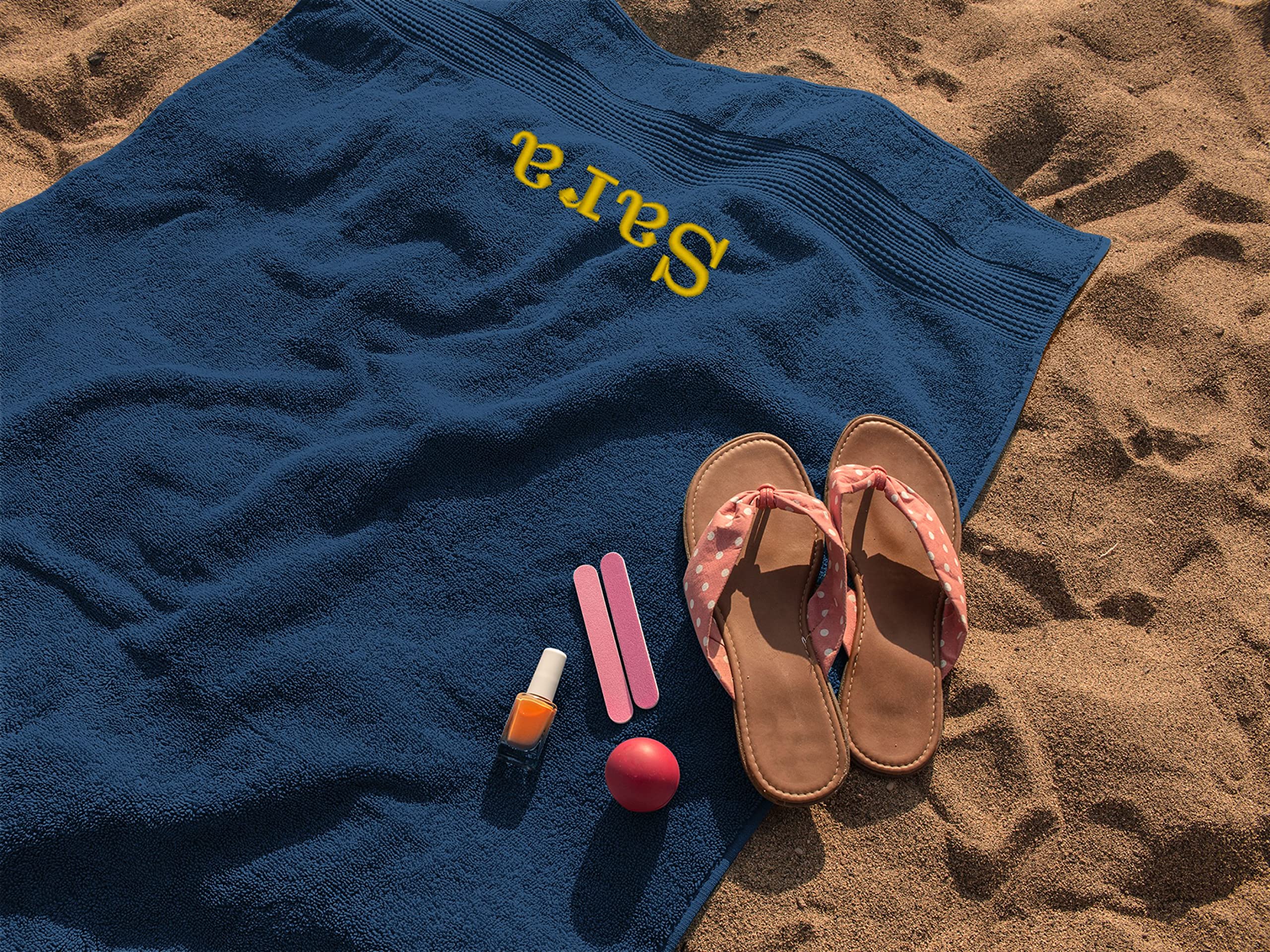 Colorfamily Coppia Asciugamani da Spiaggia PERSONALIZZABILI con Ricamo Telo Mare in Spugna Grande, Asciugamano Fitness ad Asciugatura Rapida 90 x 170 cm, Asciugamano da Viaggio Leggero e Portatile