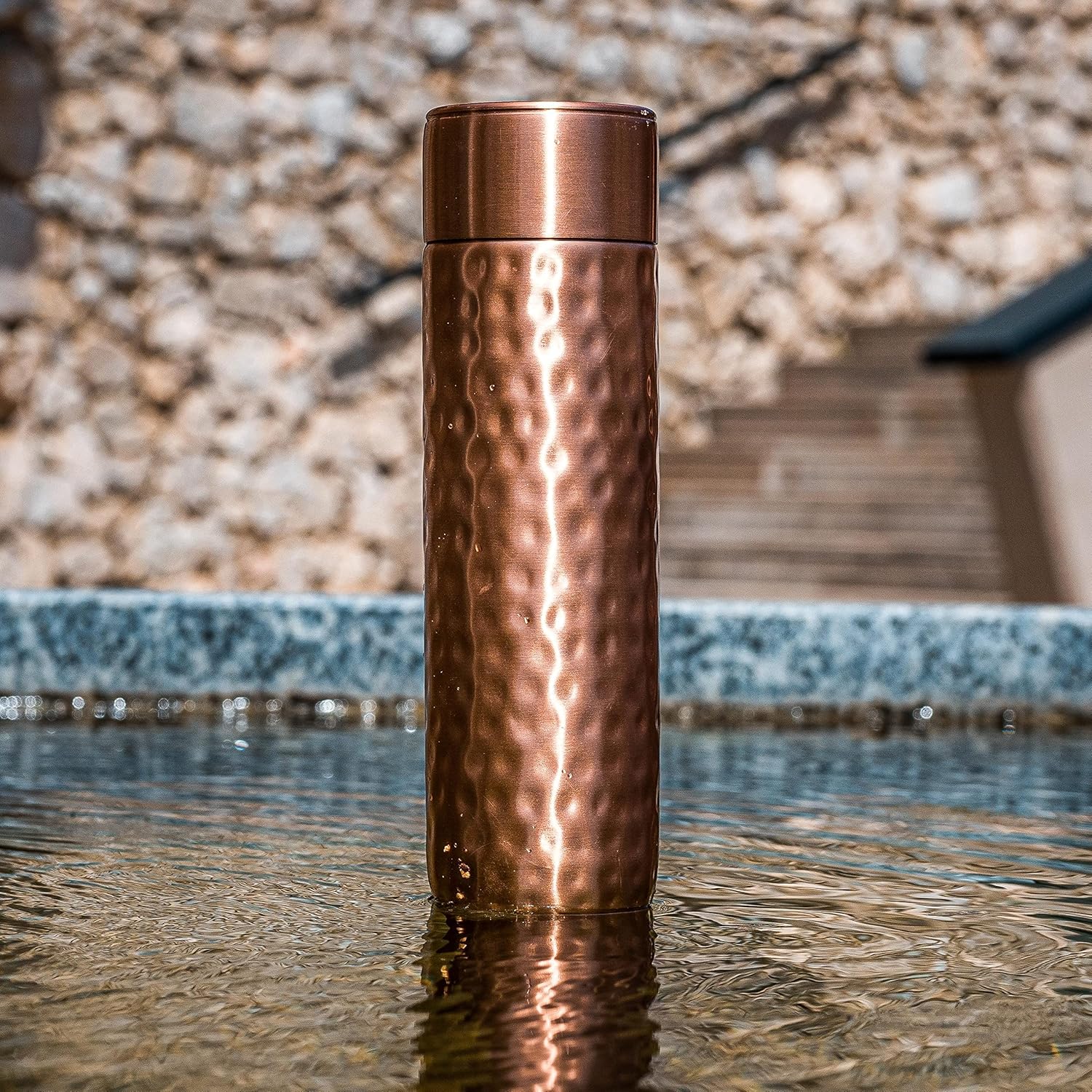Copper Water Bottle - 16oz Hammered Vintage Modern Design - An Ayurvedic Pure Copper Vessel For Drinking - Drink More Water, Lower Your Sugar Intake And Enjoy The Health Benefits Immediately - Image 5