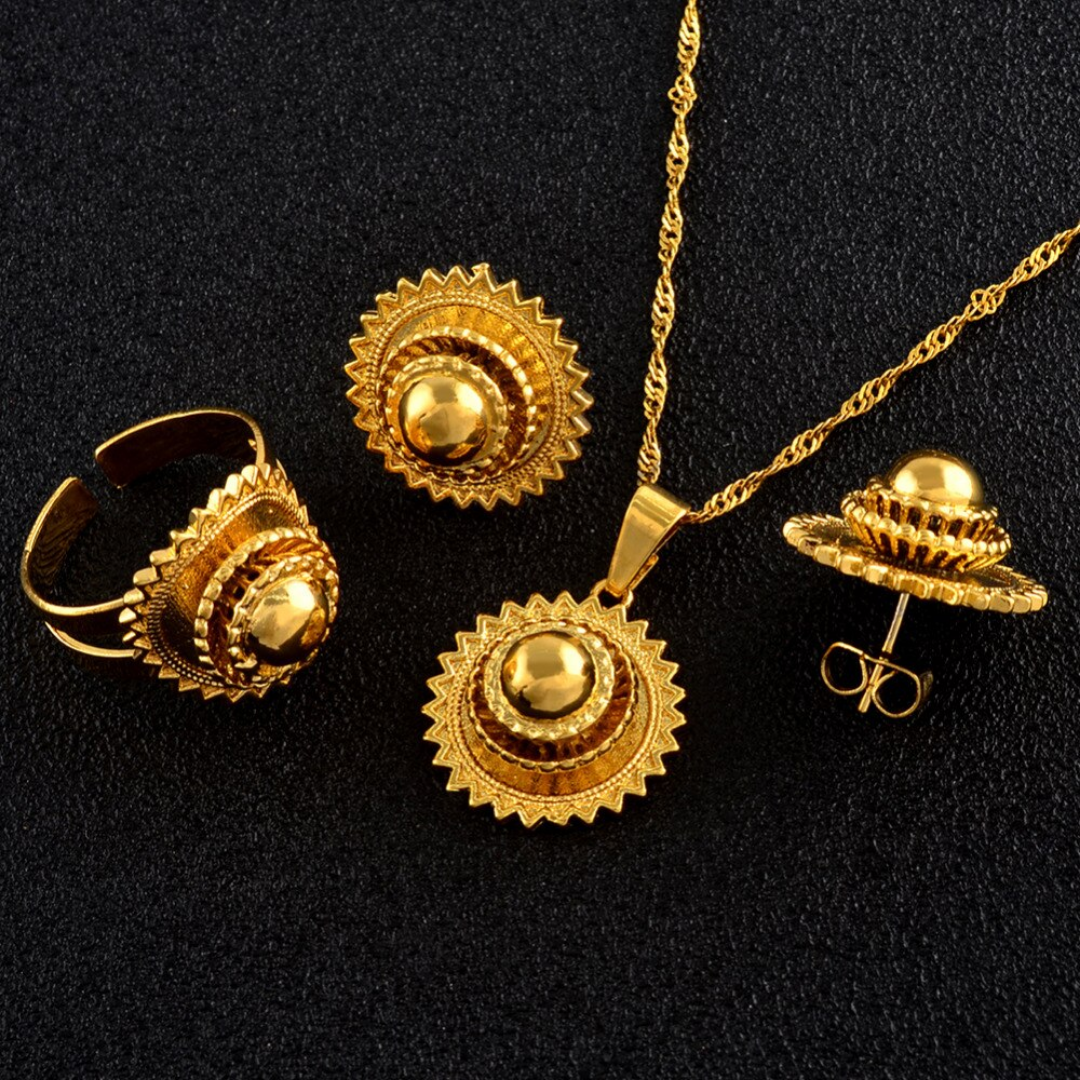 Golden Ethiopian Jewelry Set | New Rudder Pendant Bridal Gift main image 1