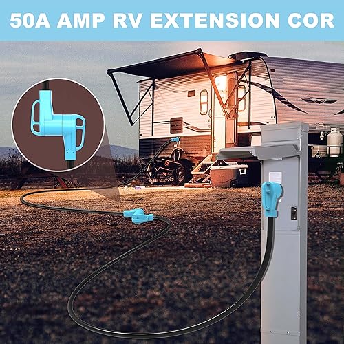 Miniatura 6 de CircleCord Cable de extensión de 50 amperios de 25 pies para caravana o automóvil eléctrico, resistente calibre 63+81, cable STW con organizador de