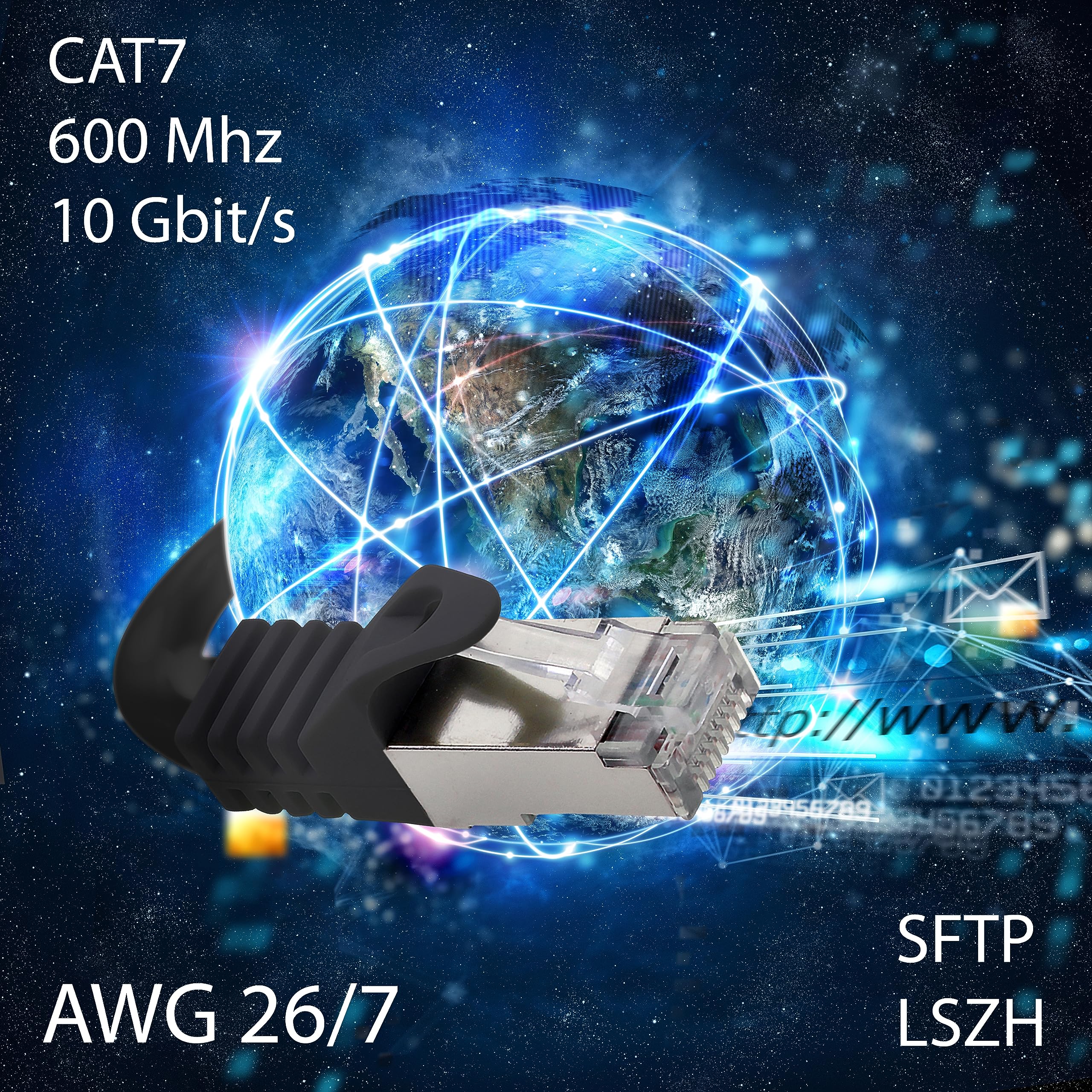 Kabel LAN 0,25 m Cat7 zielony 1 x kabel sieciowy Ethernet RJ45 10 Gbit/s SFTP kabel krosowy do routera modemu przełącznika PC, laptopa, konsoli gamingowej