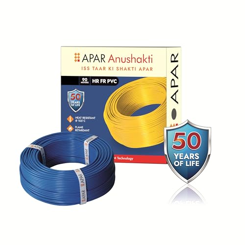Image of APAR ANUSHAKTHI 4.0Sq mm 90m HEAT RESISTANT(@ 105*C) FLAME RETARDANT PVC Powered by E-BEEM TECHNOLOGY Single Core CLASS 5 COPPER Conductor Wire for Domestic & Industrial Electrical Wiring (BLUE)