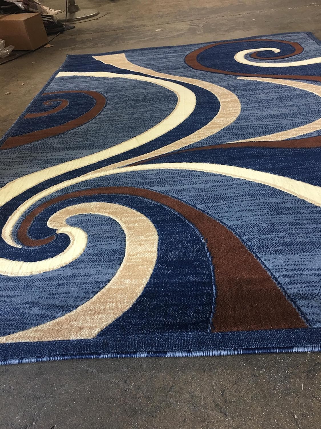 Americana Modern Area Rug Blue Brown Swirl Design 144 (4 Feet X 5 Feet 3 Inch)
