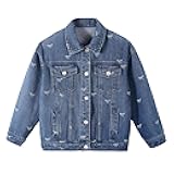 Girls Denim Jackets, Basic Oversized Jean Jacket for Girls Fall Outwear Button Down Trucker Jacket 5-14 Years