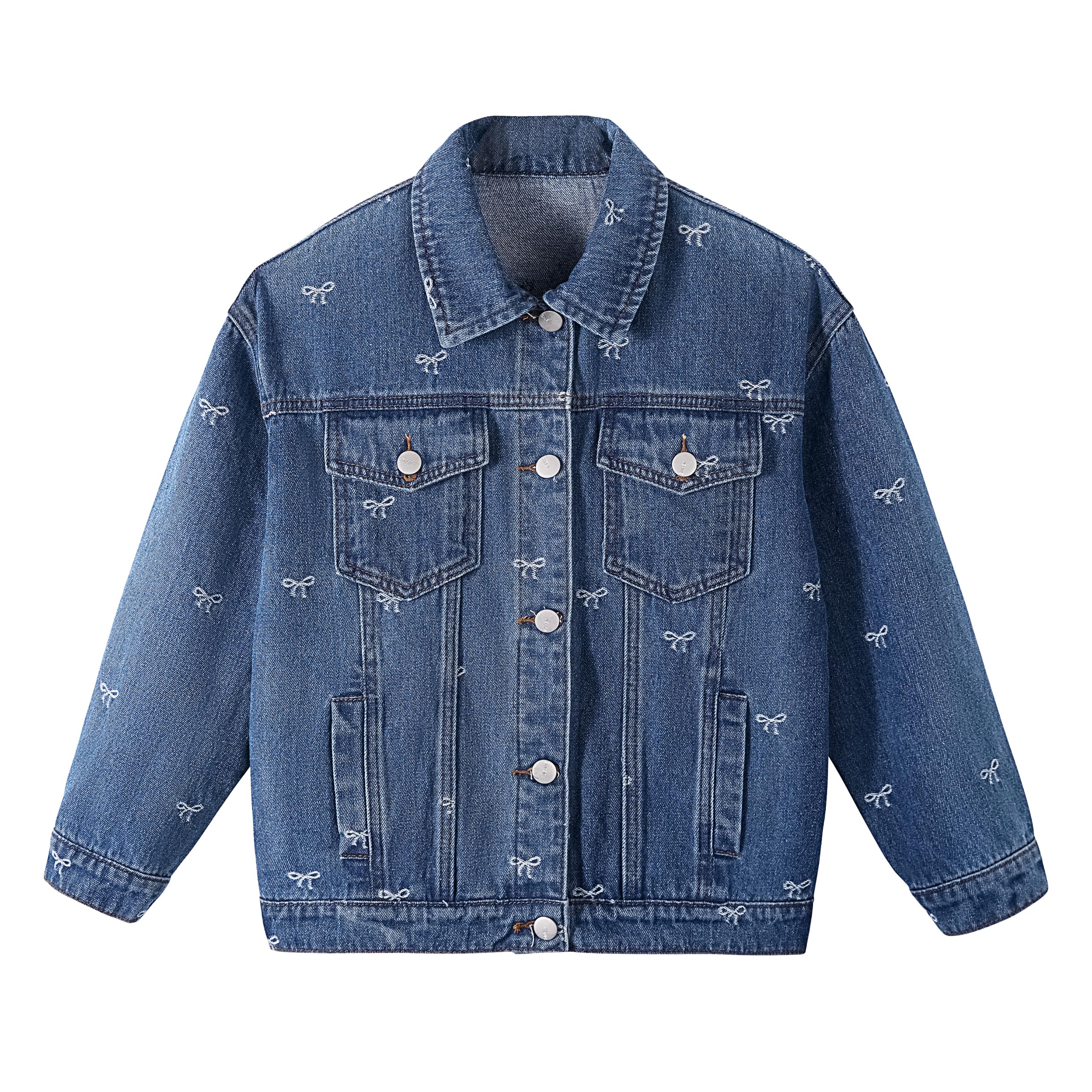 Rolanko Veste en Jean pour Filles, Blousons de Bleu Denim de Base Délavé, Chemises en Jean Boutonnées Vers le Bas