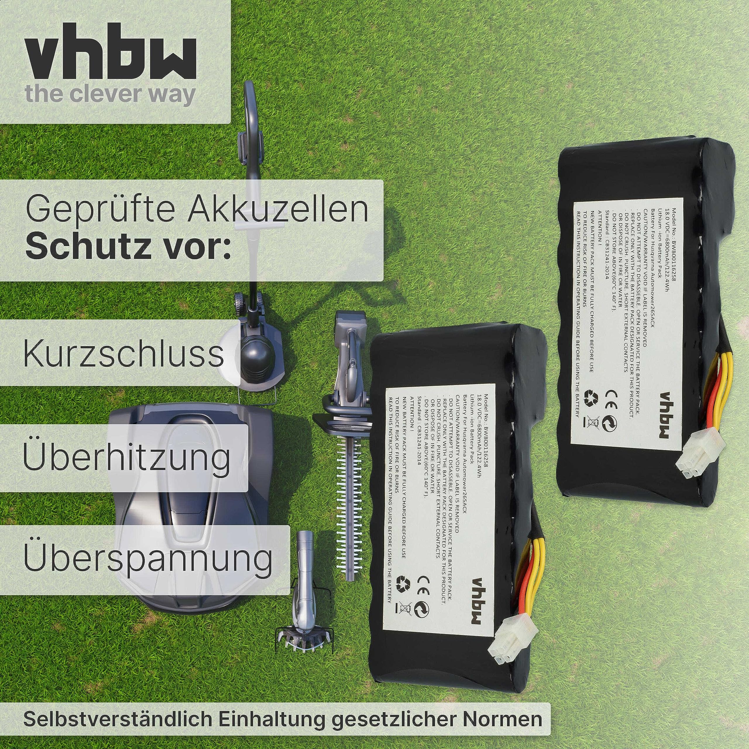 vhbw 2x batteria sostituisce Husqvarna 589 58 57-01, 593 1 141-02, 593 11 41-03, 593 11 41-01 per robot tagliaerba 6800mAh 18V Li-Ion