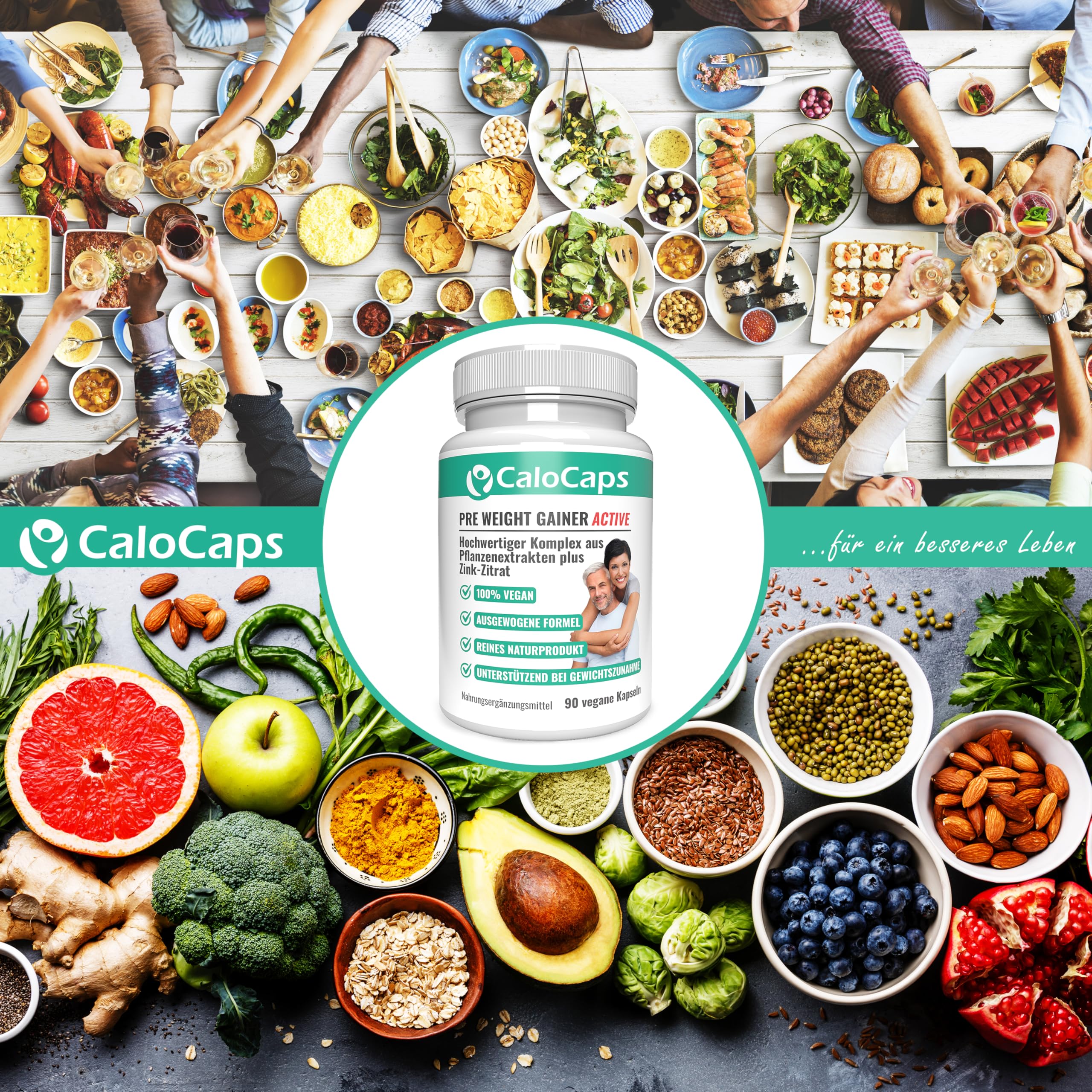 CaloCaps PRE WEIGHT GAINER | 11-Kräuter Bitterkomplex + Zink für Stoffwechsel & Nährstoffverwertung | Natürliche Unterstützung in Aufbauphasen & für Hardgainer | Vegan & Hochdosiert | 90 Kapseln