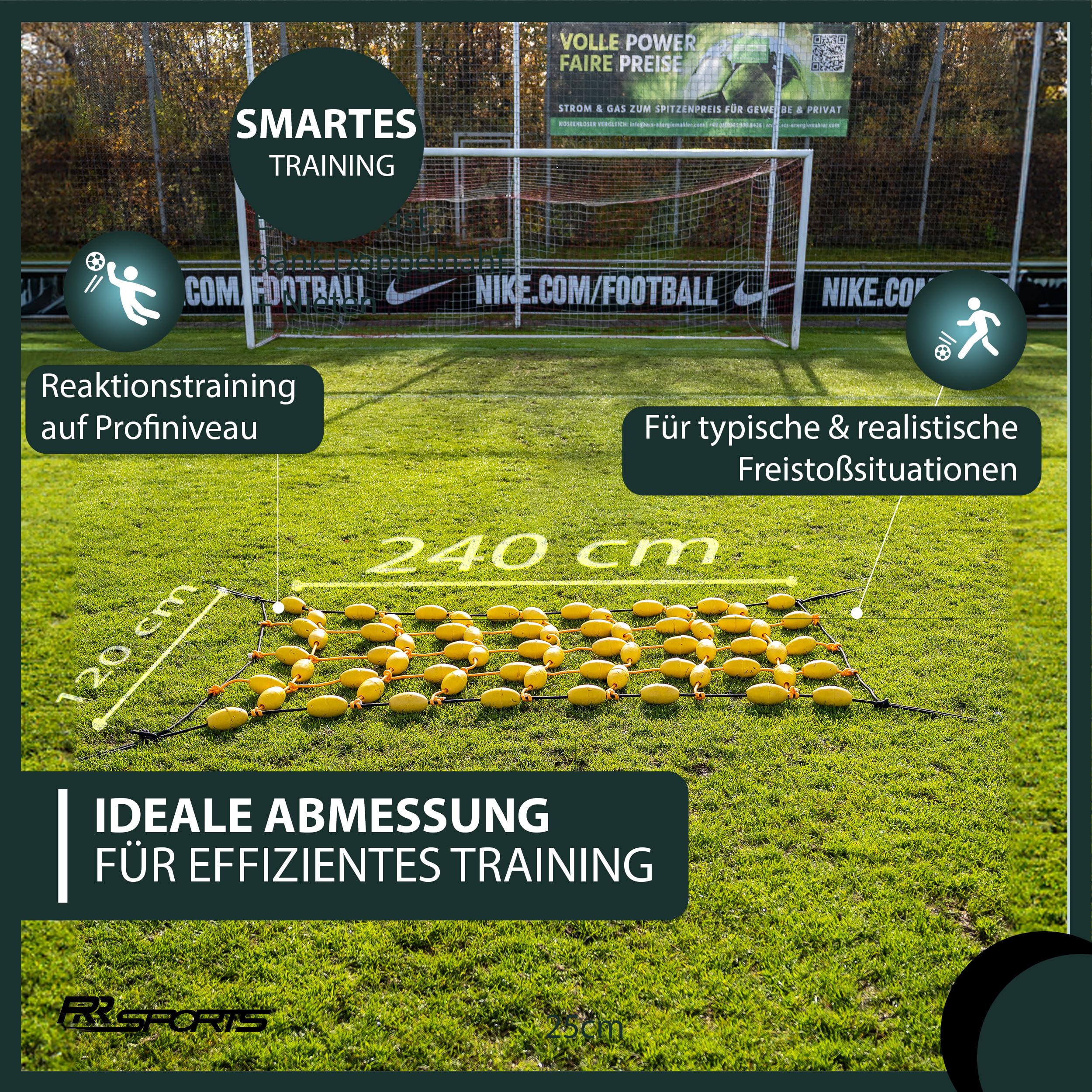 Profi Torwart Reaktionsnetz Fußball Boden-Netz Ball Abfälscher Equipment zum Torwarttraining - Soccer Goalkeeper Zubehör Ballabfälscher inkl. Tragerucksack