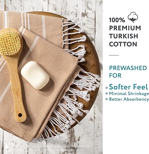 Miniatura 3 de WETCAT Paquete Toalla de baño turca (38 x 71) y toallas de mano turcas (20 x 30, juego de 2) - 100% algodón, prelavadas para una sensación suave -