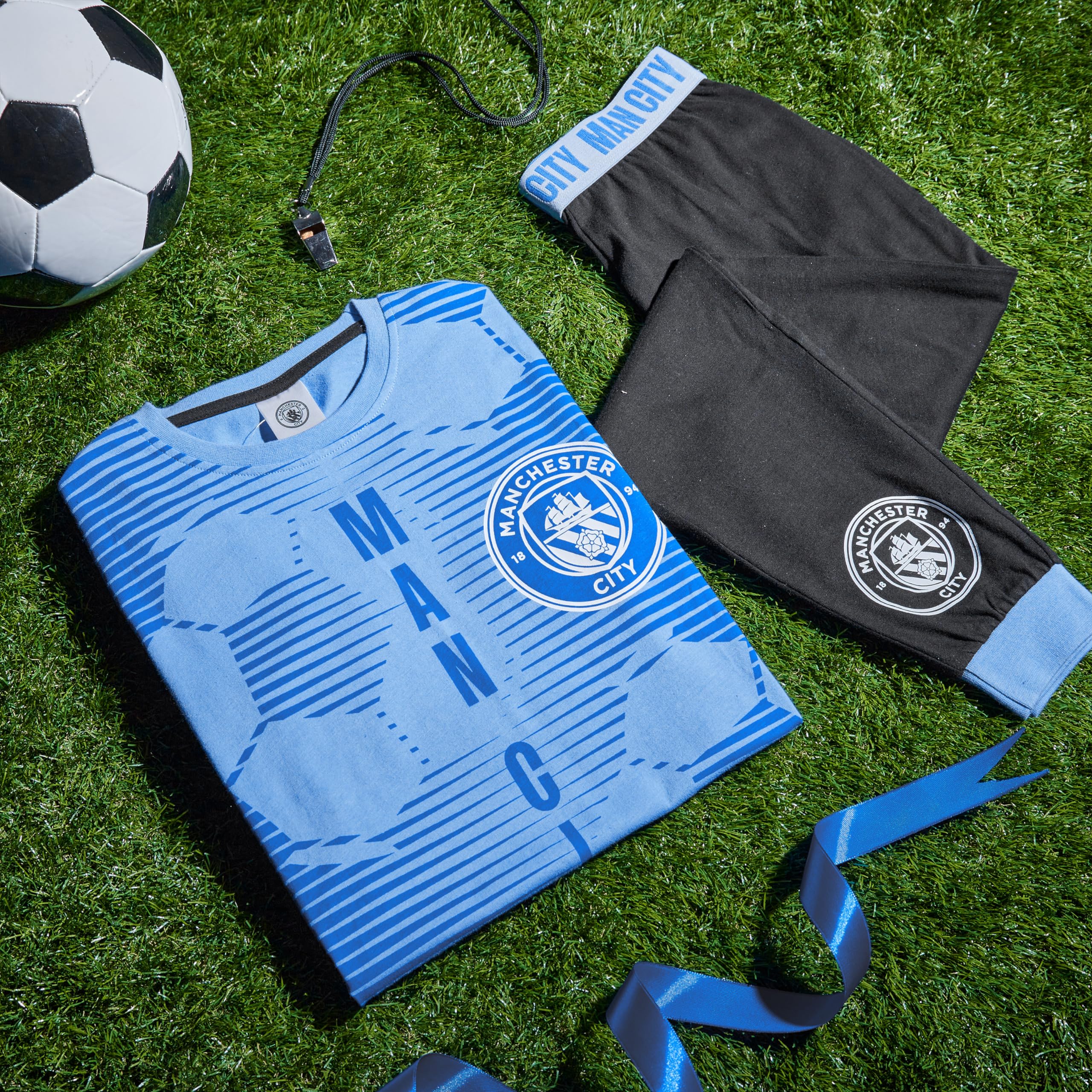 MANCHESTER CITY FC Pyjama Garçon - Confortable Vêtement de Nuit - Cadeau Enfant (Bleu/Noir, 9-10 Ans)