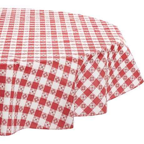 DII Round Vinyl Tablecloth 60 Inch Round, Red Checker