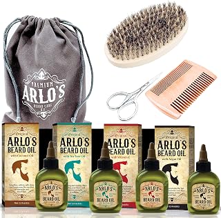 Arlo's 8-PC Ultimate Premium Beard Grooming Set for Men- Includes Four 2.5oz Beard Oils, Beard Brush, Comb, Scissors and Carrying Bag
