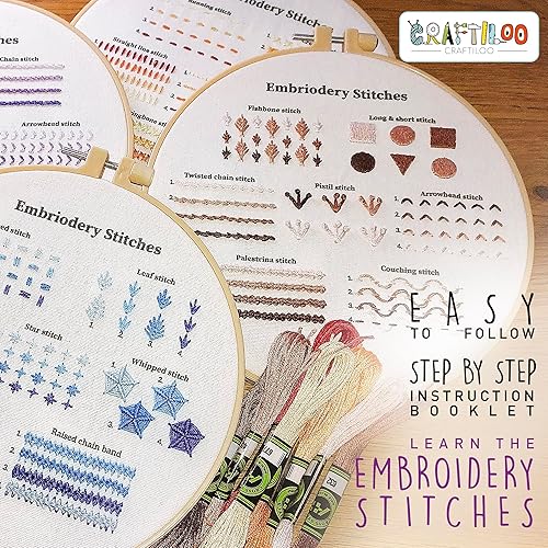 Miniatura 4 de CRAFTILOO Kit de bordado de práctica para principiantes con patrones de bordado estampados, kit de iniciación de punto de cruz de aguja para niños y