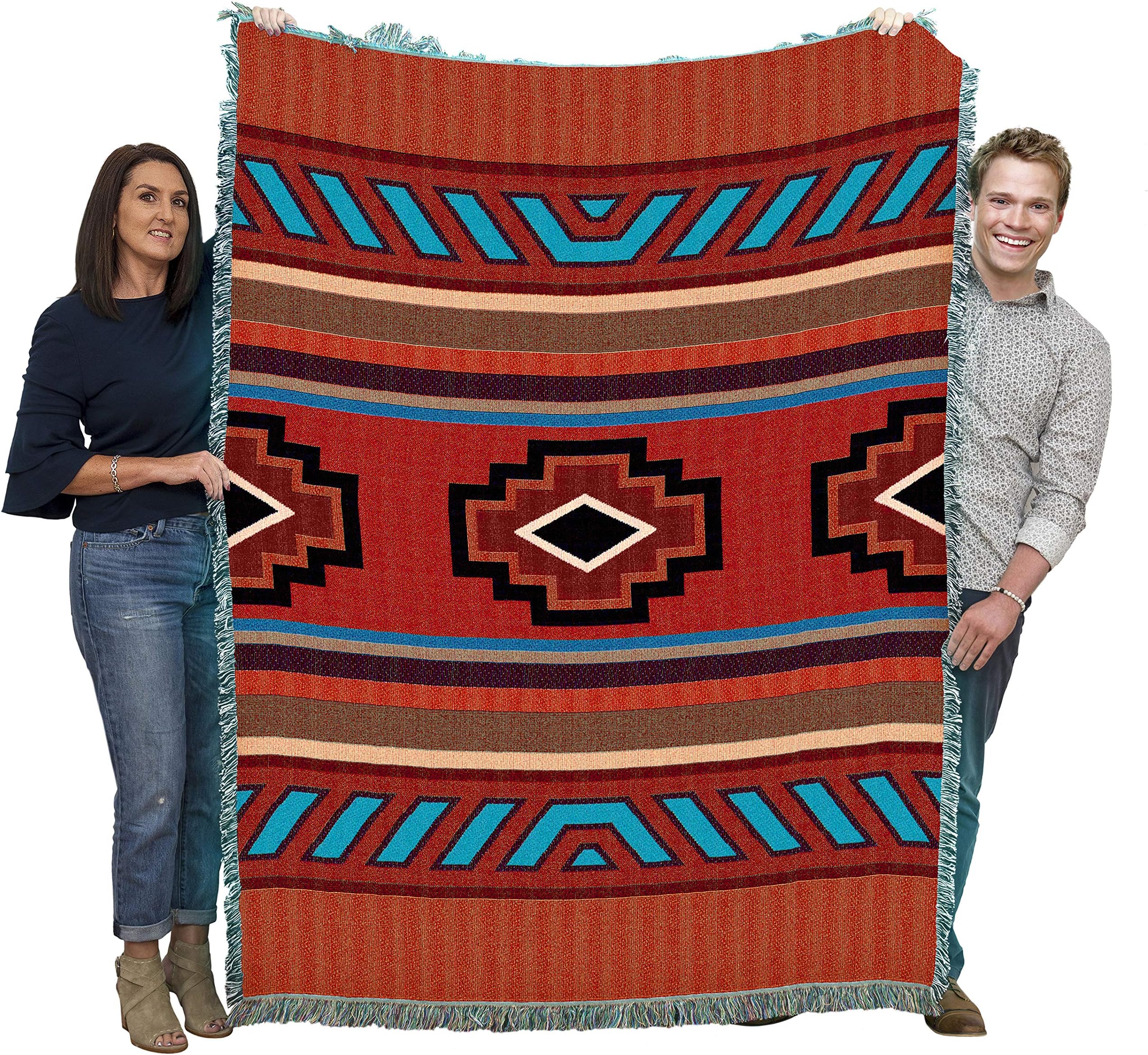 Chimayo Blanket - Southwest Native American Inspired - Gift Tapestry Throw Woven from Cotton - Made in The USA (72x54)