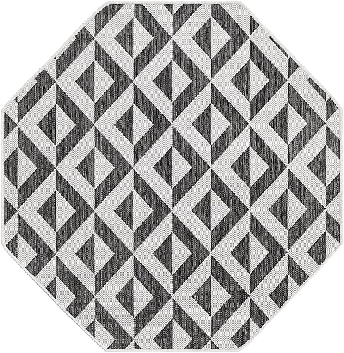 Vista 383 de Unique Loom Unique Loom Outdoor Collection - Alfombra de área - Napa (3 pies 3 pies, redonda, amarillo y aguamarina/amarillo)