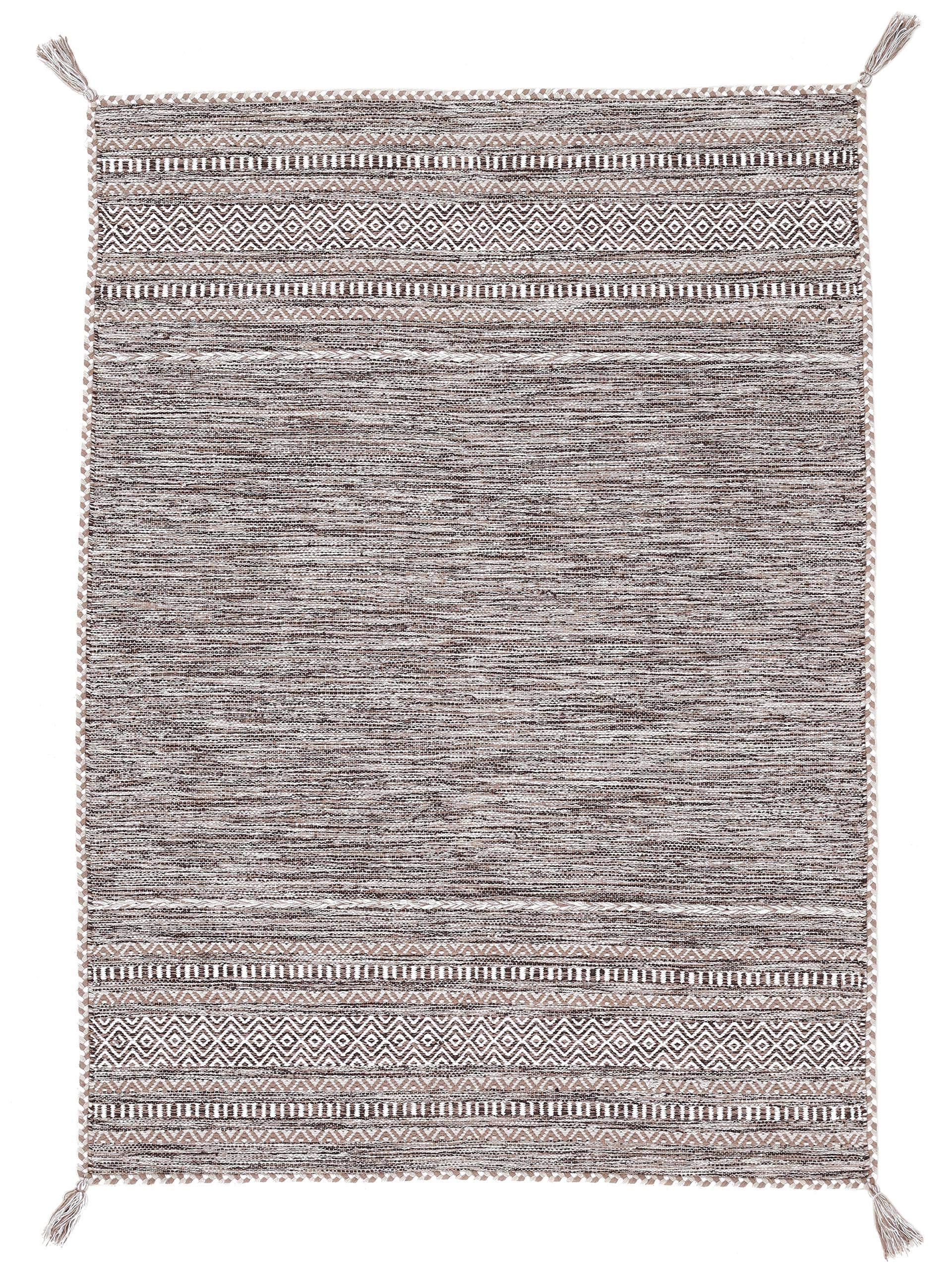 carpetfine Flachgewebeteppich Kelim Azizi Beige 80x150 cm | Moderner Teppich für Wohn- und Schlafzimmer