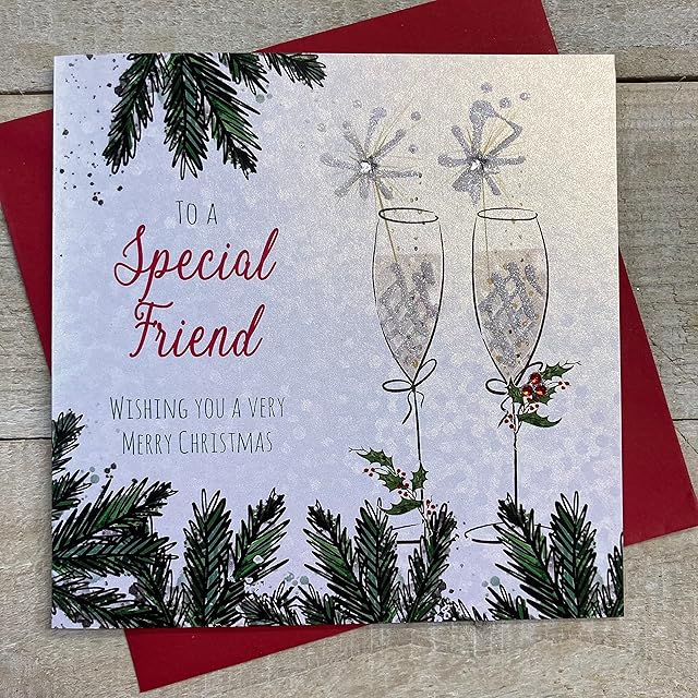 WHITE COTTON CARDS X70 Special Friend Handmade Christmas Card, White