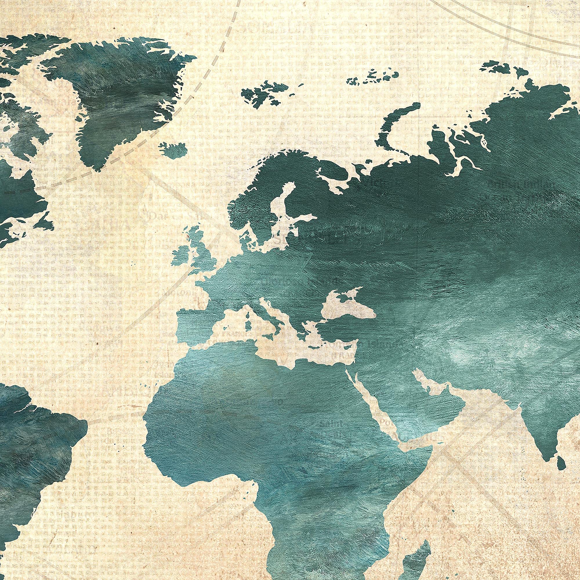 Runa Art - Quadri Mappa Del Mondo 200 x 100 cm 5 Pezzi XXL Decorazione Murale Design Verde Marrone 026051a