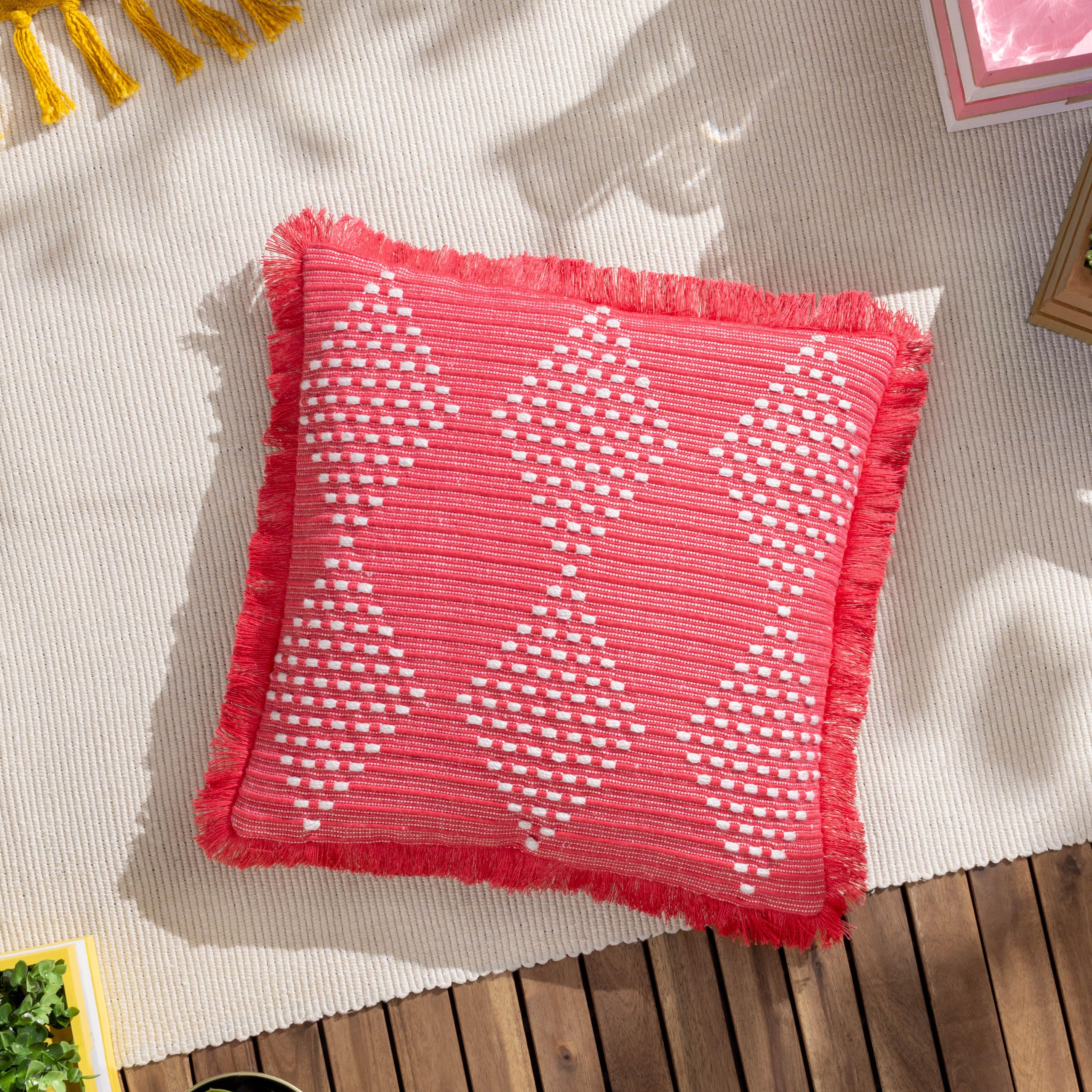 furn. Kadie Indoor/Outdoor Fringed Feather Filled Cushion, 45 x 45cm