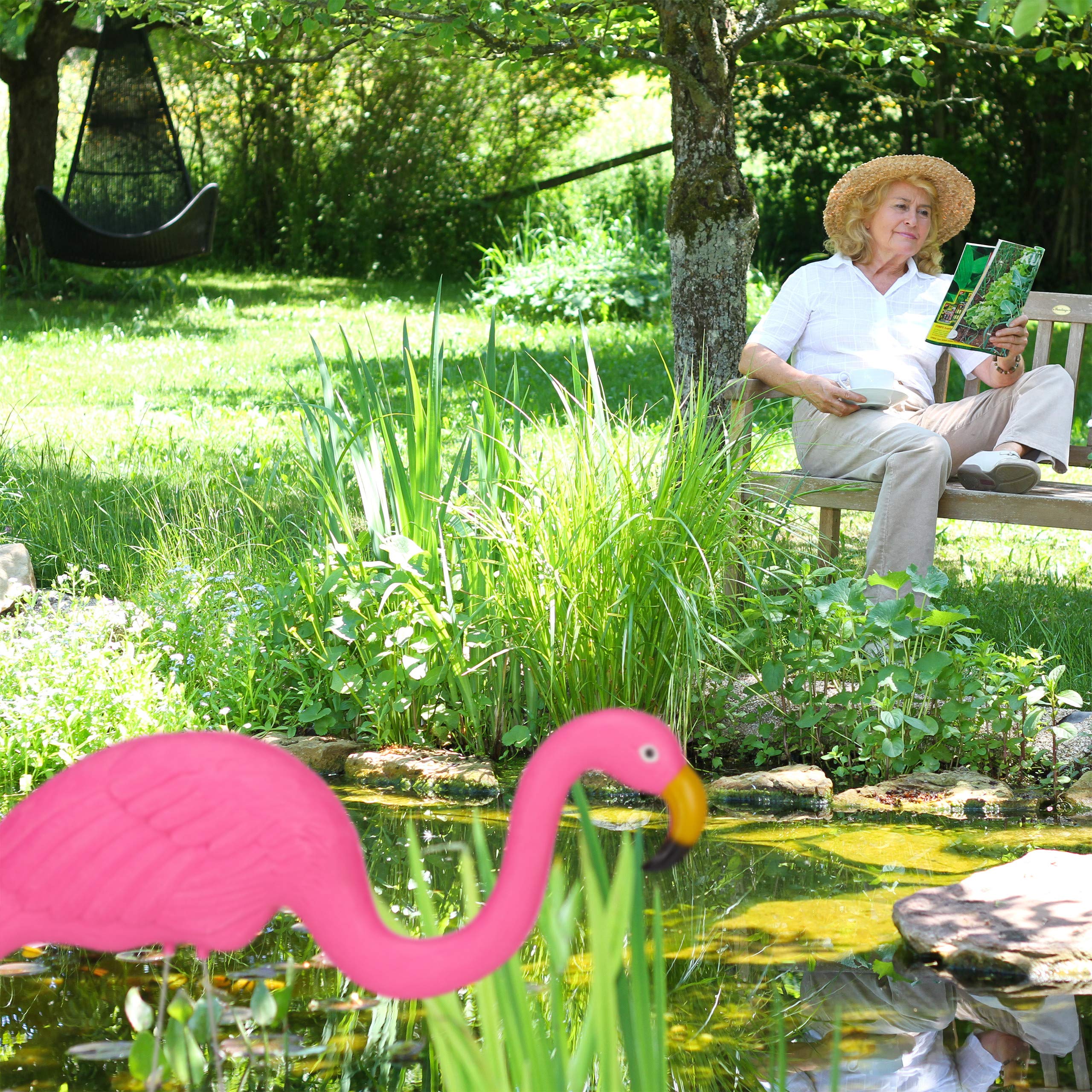 Relaxdays Fenicottero Decorativo, Set da 2, Arredo da Giardino, Fascino Tropicale, in Plastica e Metallo, 2 Misure, Pink