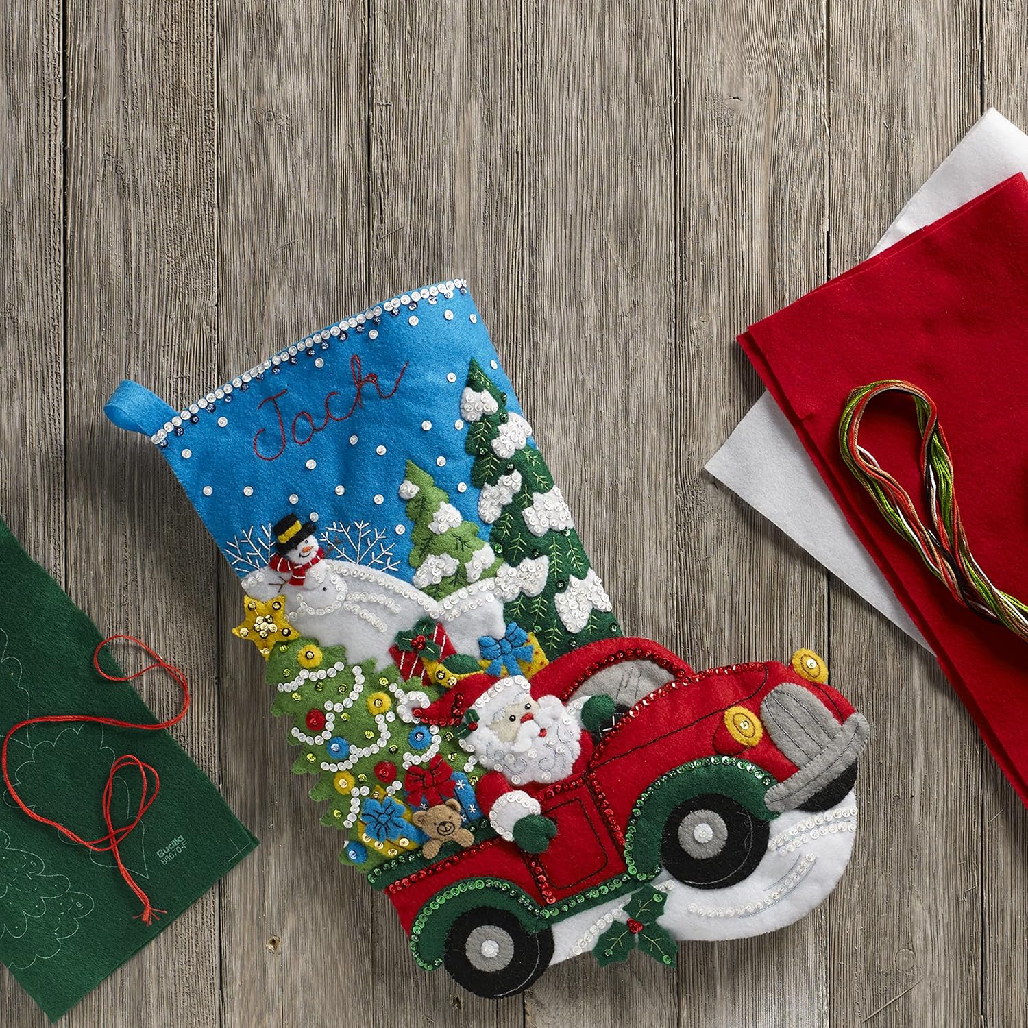 Bucilla Felt Applique Stocking Kit, The Christmas Drive, 18-Inch, 86663