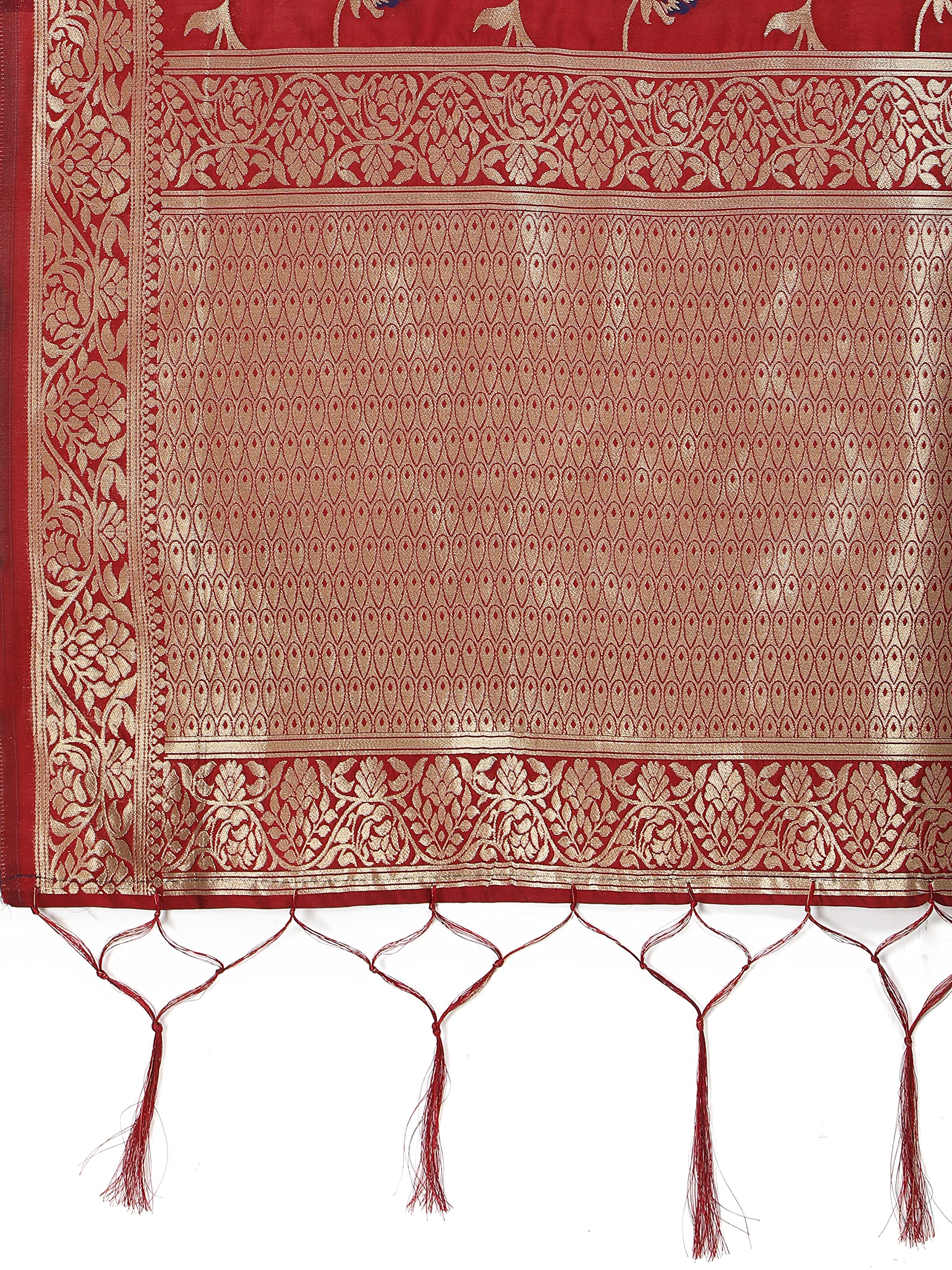 DEVANGI Women's Printed Banarasi Silk Dupatta Width 1 Meter, Length 2.5 Meter (OM-DT-10-MAROON) 4