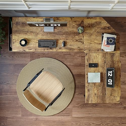 Miniatura 71 de CubiCubi Escritorio en forma de 59 pulgadas, escritorio de esquina para computadora con superficie de fibra de carbono, escritorio para juegos con