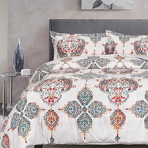 Bedream Juego de edredón con estampado de medallón bohemio juego de ropa de cama reversible de 3 piezas con relleno alternativo de plumón edredón