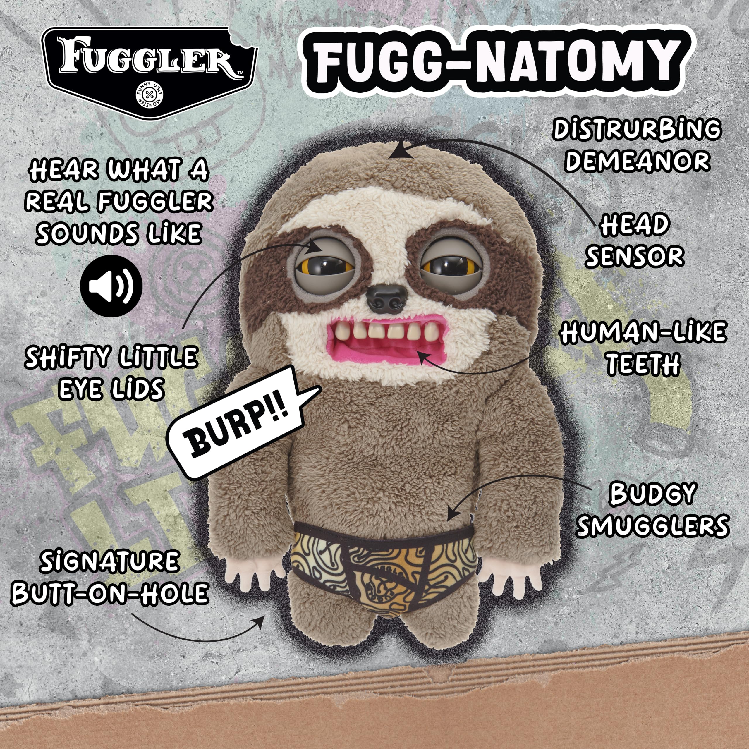 Wow! Stuff Fugglers Sickening Sloth Deluxe Puppetronic | Muñeca de Peluche interactiva con Voz y Sonidos | Ojos y Boca Abiertos | Ruidos de Pedos y eructos | Diálogo de 2 vías | A Partir de 8 años