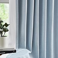 Vista 2 de WEST LAKE 95 Inches Length Dusty Blue Bailey Pinch Pleated Full Blackout Curtain Panels with 100 Light Blocking Liners,Linen Textured Drape for
