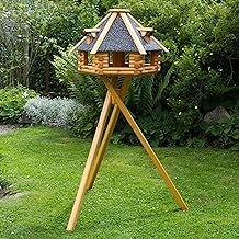 Deko-Shop-Hannusch XXL Luxury Bird House with Solar Lighting, Wooden Bird Feeder House, V13 Optionally with Stand, with Feeder Silo, Silo (XXL with Stand and Solar, Anthracite Stone Roof)