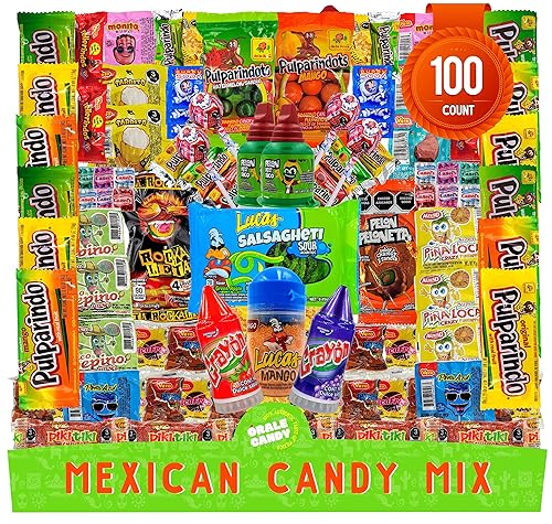 Surtido de dulces mexicanos, Dulces mexicanos, incluye mango Vero, Salsaghetti, Peloneta, Pelon pelo rico, caramelos a granel, pulparindo, caja de