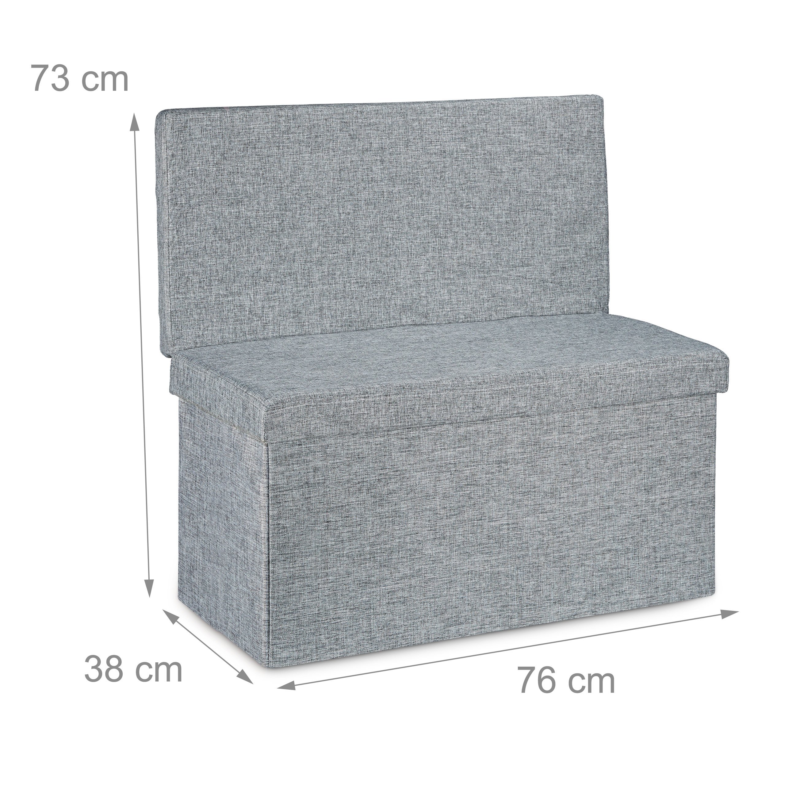 Relaxdays Panca Pieghevole con Schienale, Sgabello, con Coperchio e Contenitore, in Lino, HxLxP: 73x76x38cm Grigio