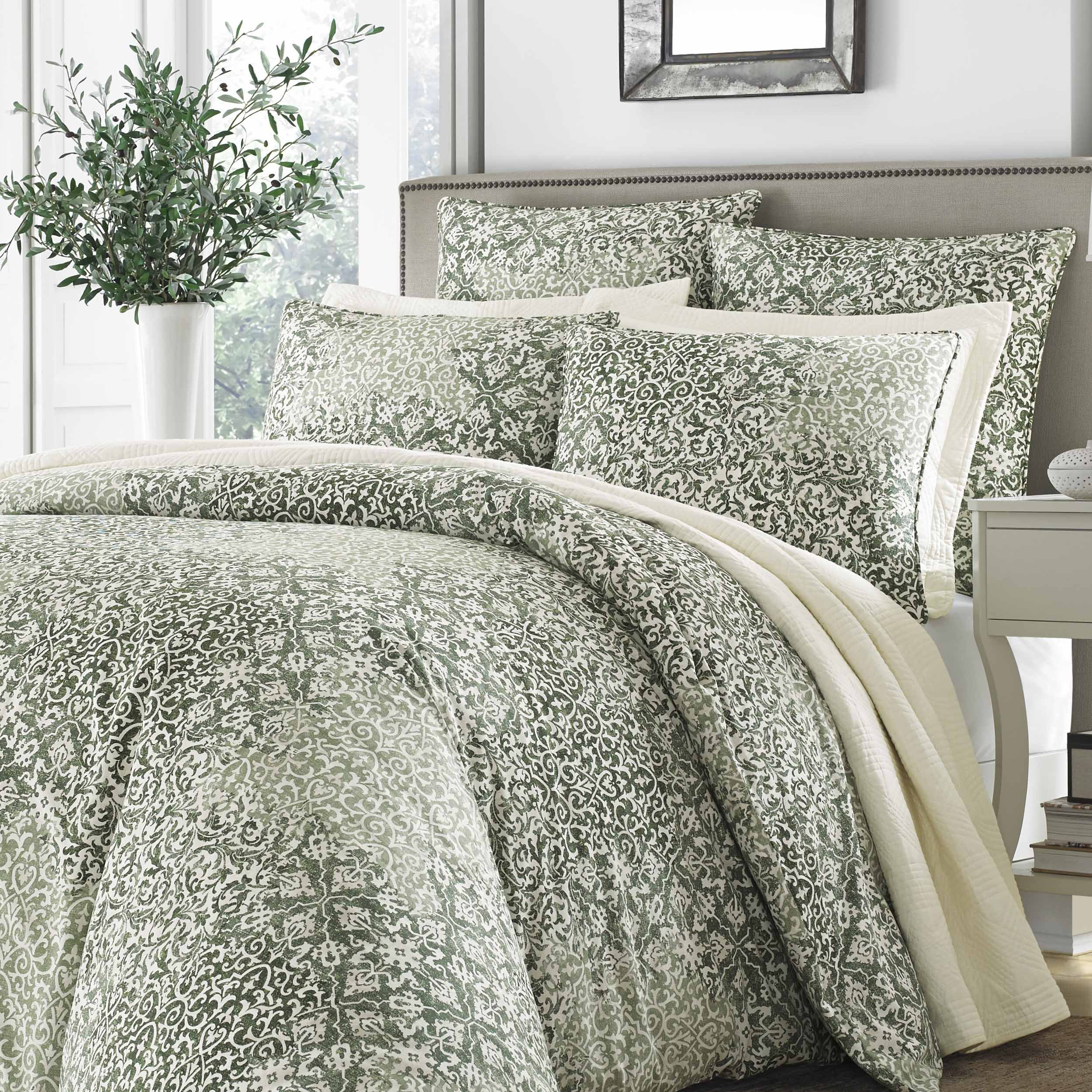 Stone Cottage - Queen Duvet Cover Set, Cotton Bedding with Matching Shams, All Season Home Decor (Abingdon Dark Green, Queen)