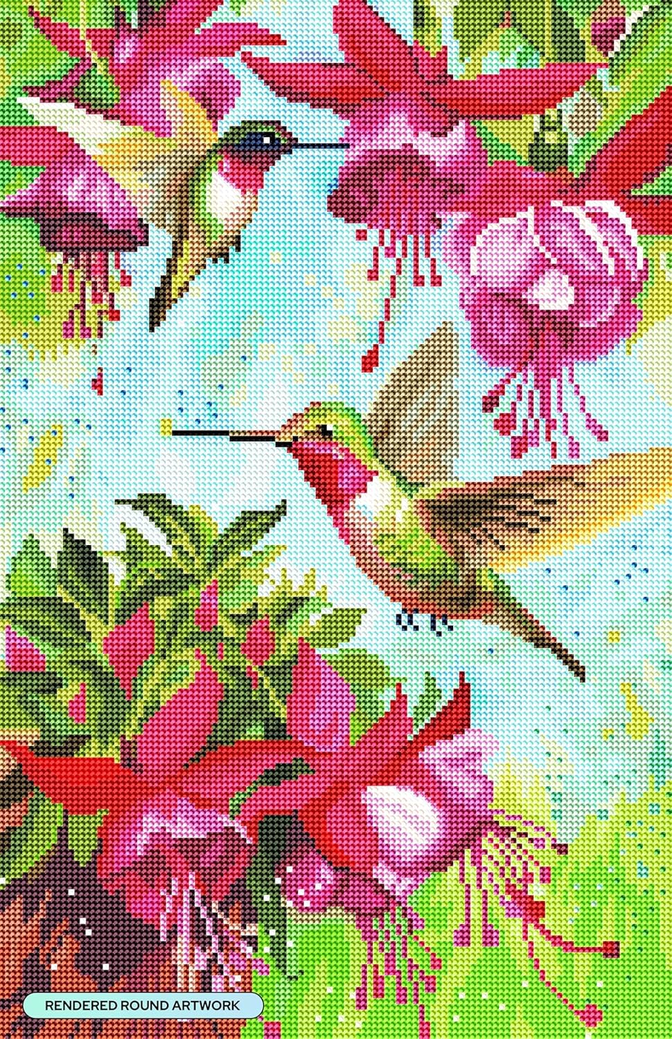 DIAMOND ART CLUB Fuschia Hummingbird Diamond Painting Kit, Fun DIY Crafts for Adults, Round Diamond Art Canvas, 13" x 20" (32.8 cm x 50.7 cm)