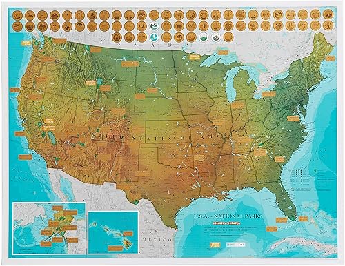 Póster de mapa de parques nacionales de EE. UU., regalo ideal para amantes o exploradores al aire libre, 17 x 22 pulgadas Maps International