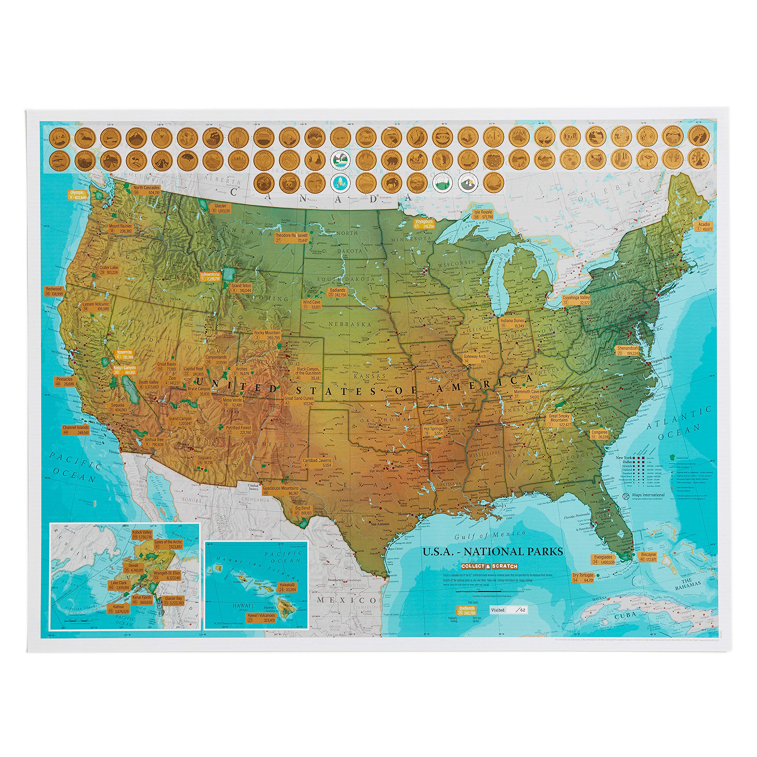 Maps International Scratch Off USA National Parks Poster - Ideal Gift for Outdoor Lovers or Explorers - 17 x 22