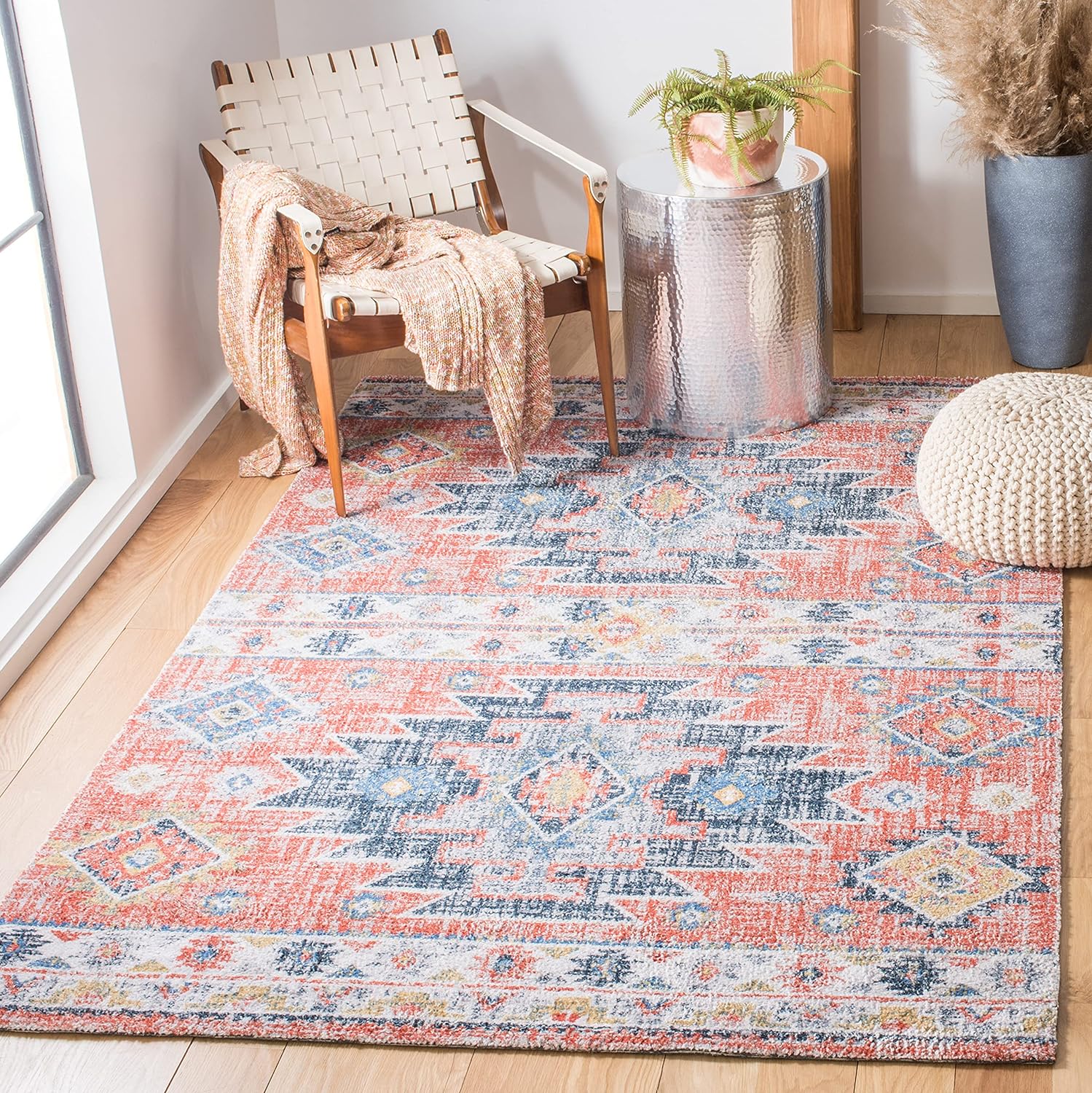 SAFAVIEH Classic Vintage Collection Area Rug - 5' x 8', Blue & Rust, Handmade Boho Tribal Distressed, Ideal for High Traffic Areas in Living Room, Bedroom (CLV208M)