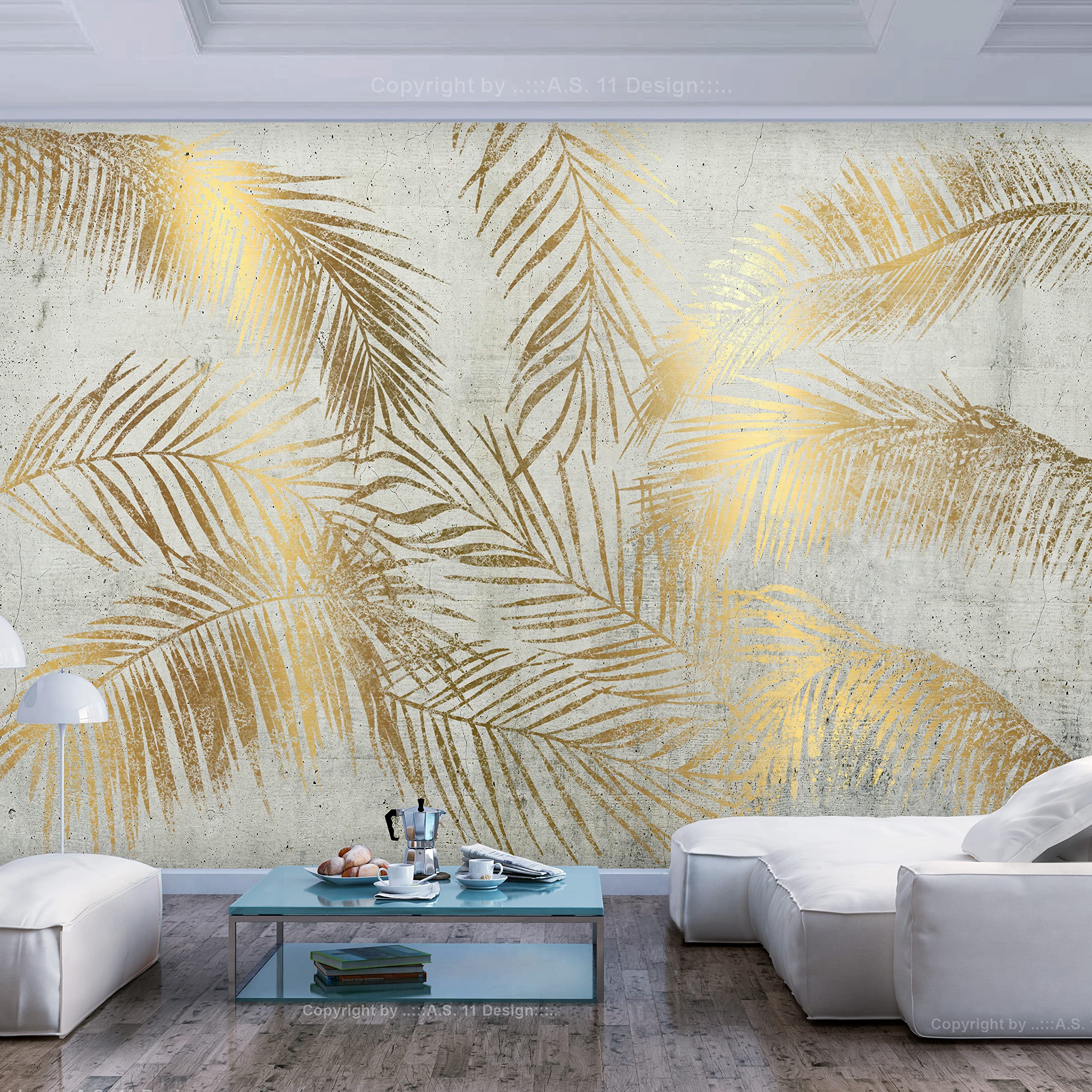 murando Fototapeta tropikalne Liście 245x175 cm XXL Fototapeta Samoprzylepna Tapeta Ścienna Folia Przylepna Naklejka Okleina Nowoczesna Dekoracja XXL Design Liście Palmowe Natura złoty szary b-A-0910-a-b