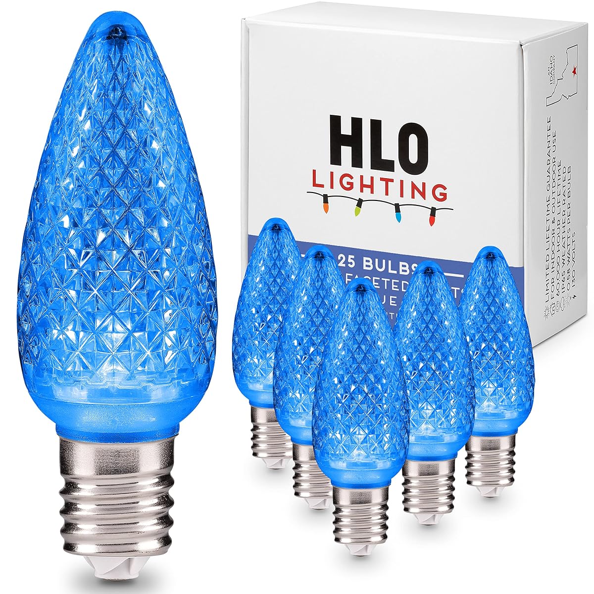 Hlo Lighting Set Of 25 Blue C9 Faceted Led Christmas Light Bulbs For Indoor &