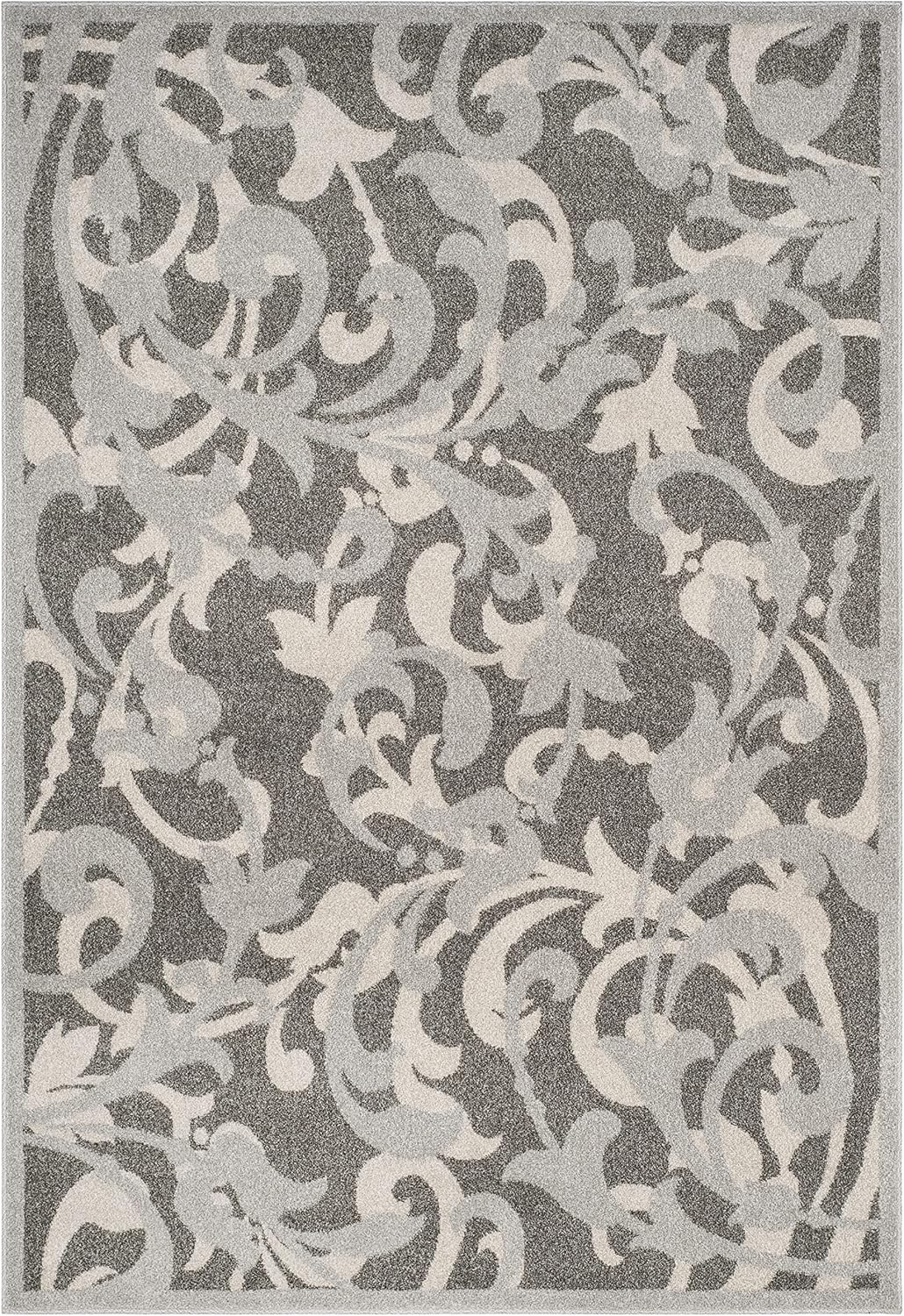 SAFAVIEH Amherst Collection Accent Rug - 4' x 6', Grey & Light Grey, Floral Scroll Design, Non-Shedding & Easy Care, Ideal for High Traffic Areas in Entryway, Living Room, Bedroom (AMT428C)