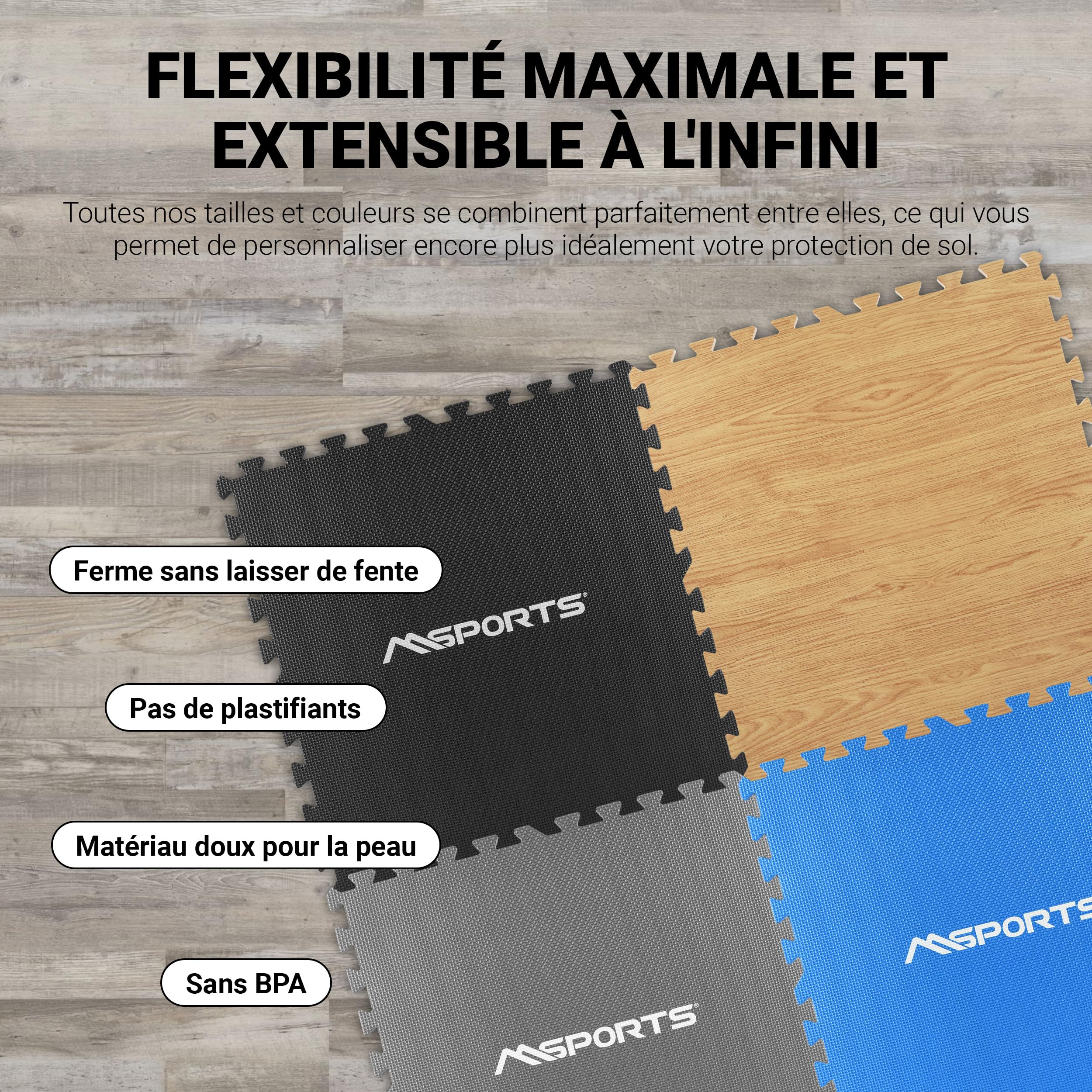 MSPORTS Lot de 8 tapis de protection de sol de qualité supérieure (3,2 m²) - Tapis de gymnastique, de yoga et de fitness antidérapants pour la gym, le yoga et l'entraînement - Gris