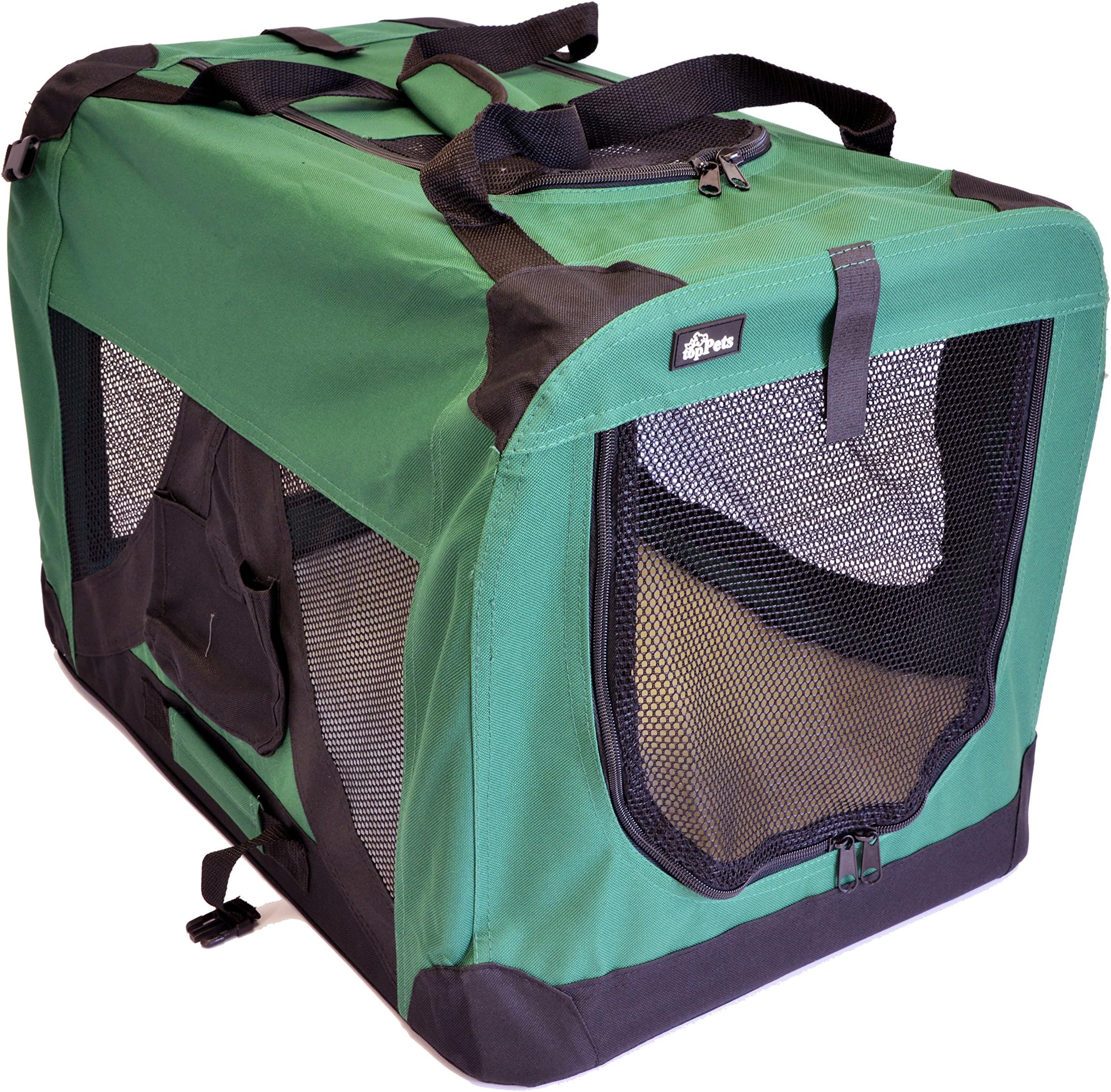 Portable Soft Pet Crate or Kennel for Dog, Cat, or other small pets. Great for Indoor and Outdoor (Moss Green, Medium: 24x16x16) by topPets